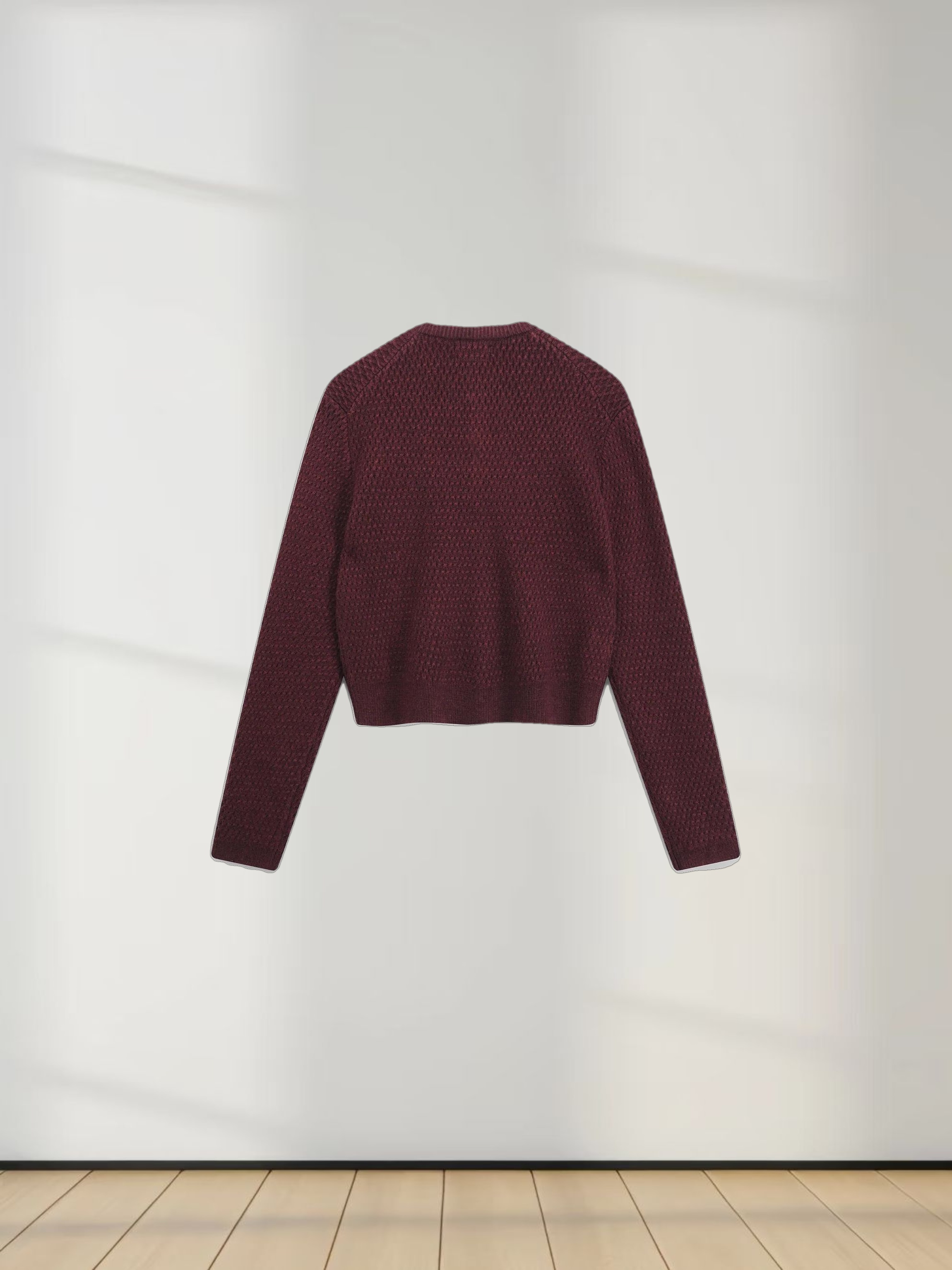 Textured Crew Cardigan-Heathered Burgundy