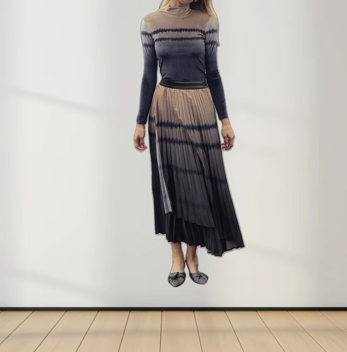 Ombre Faux Wrap Skirt - Brown