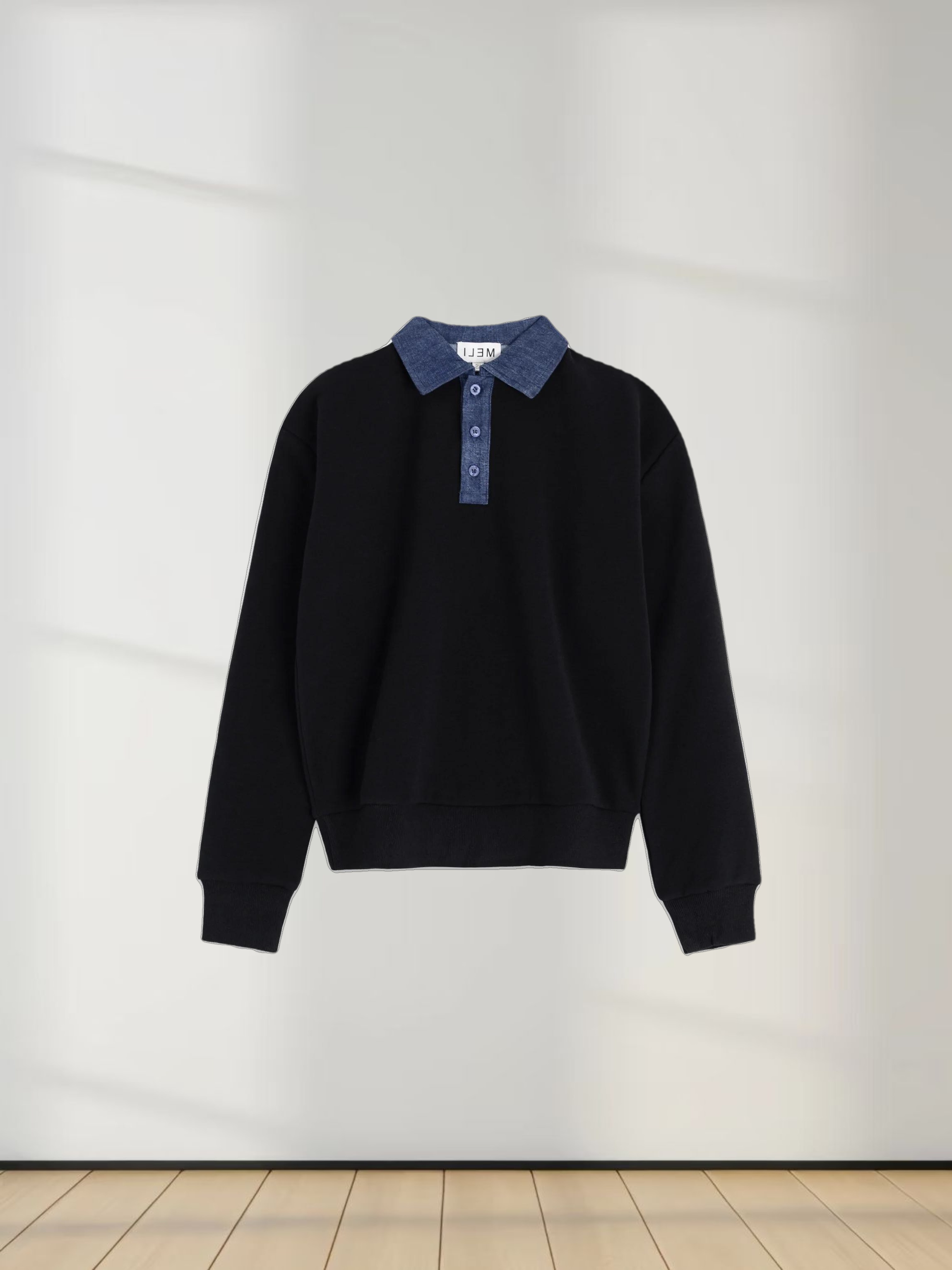 Collar Sweatshirt-Denim/Black