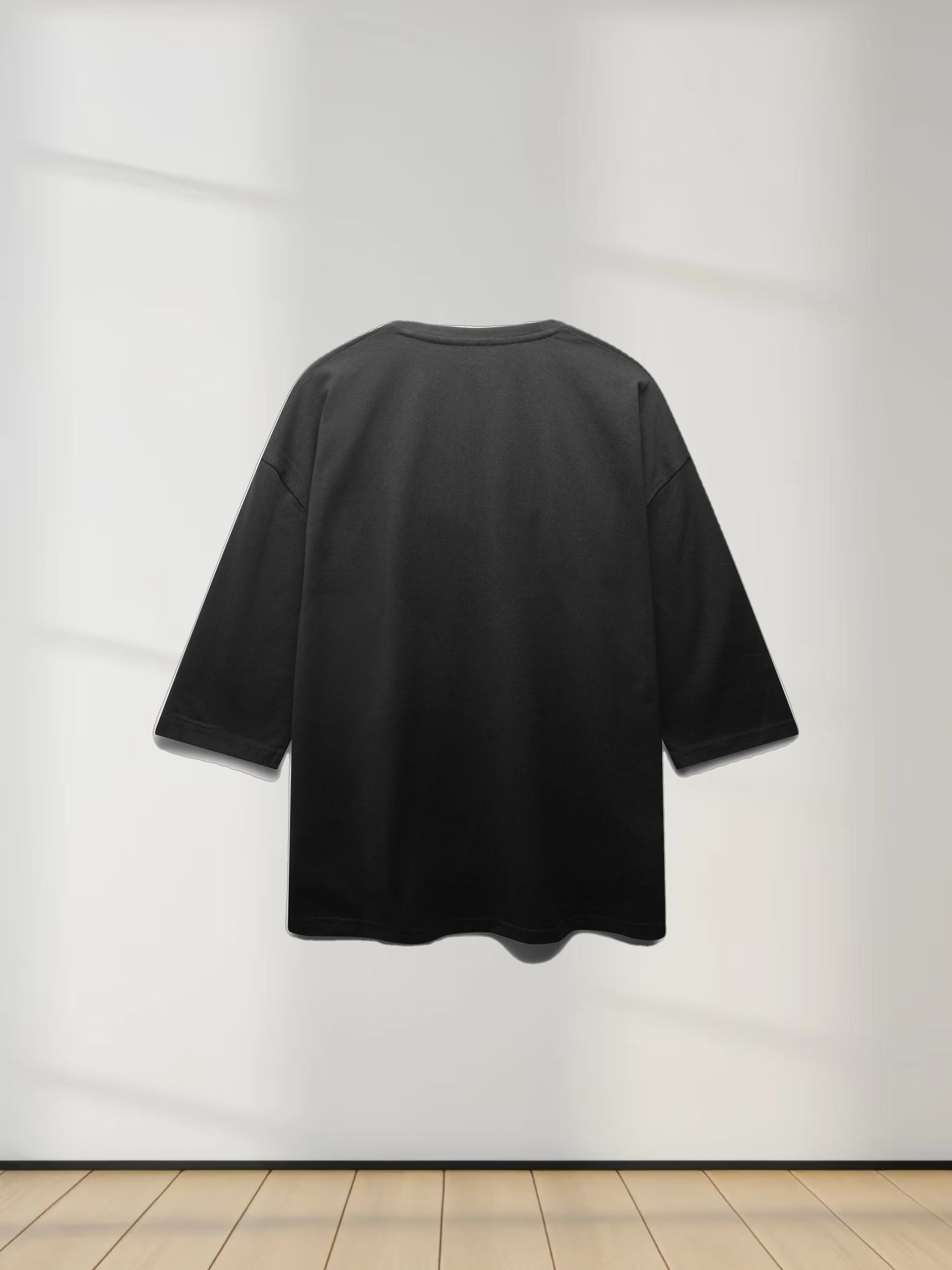 Oversized Boxy 3Q Sleeve Tee-Black