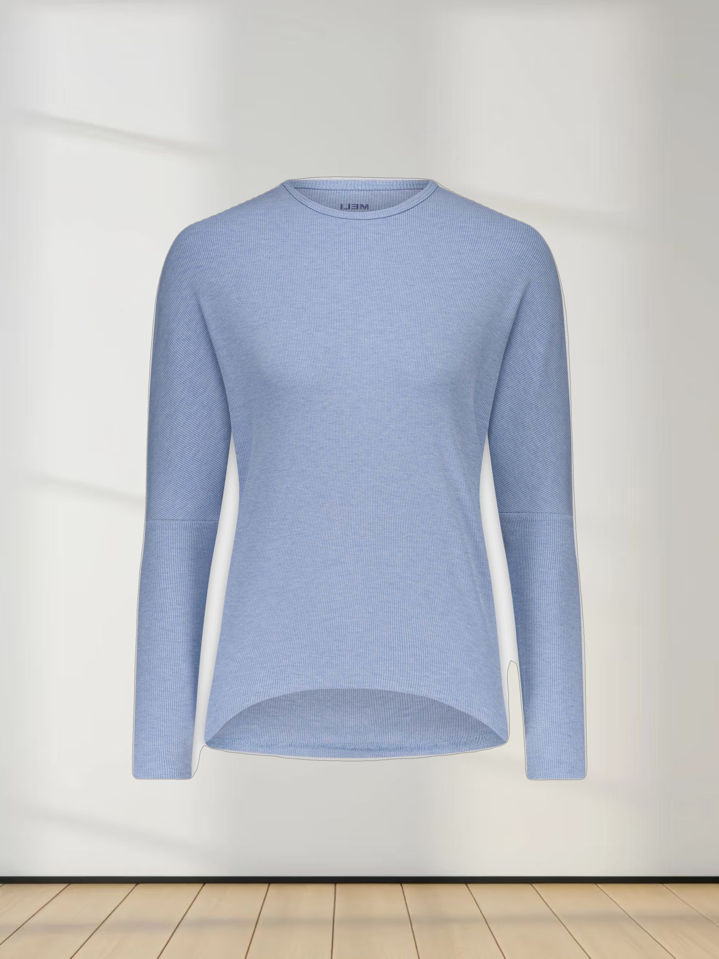 CREW RIBBED DOLMAN-HEATHER BLUE