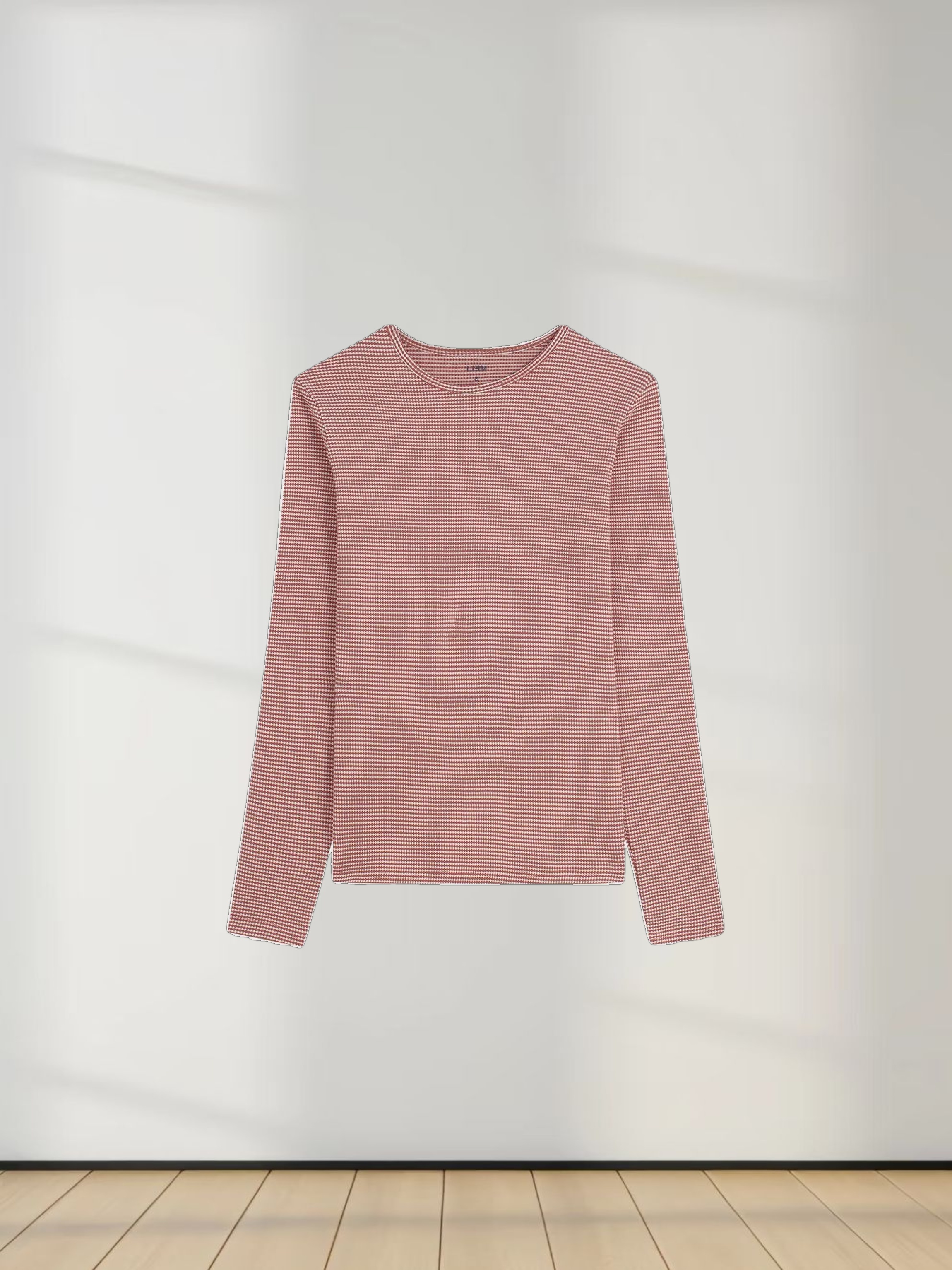 Waffle Striped Crew Tee-Rose/White