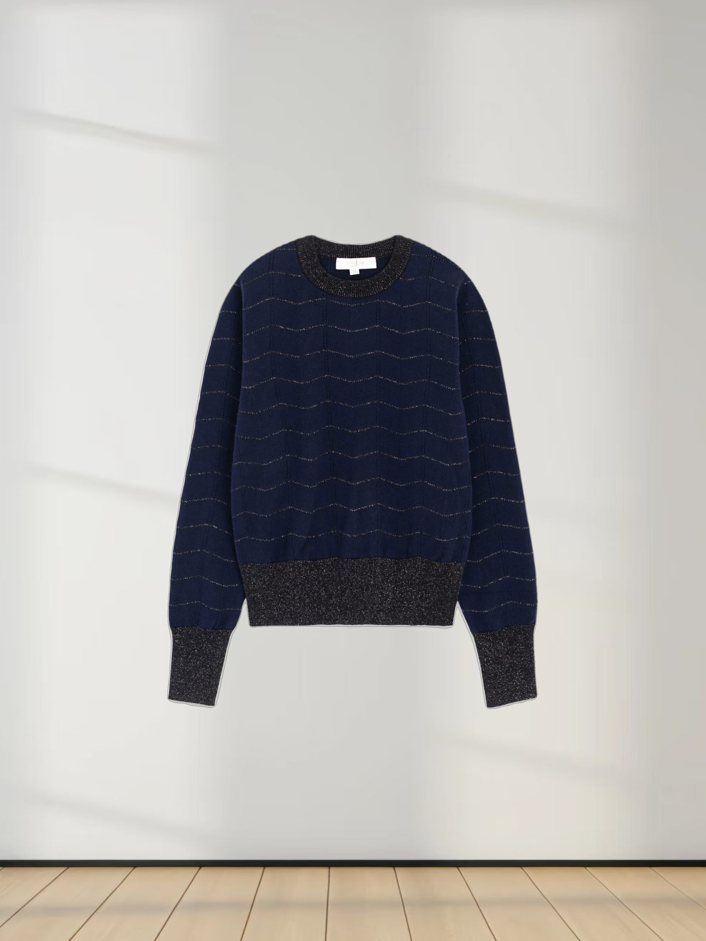 Lurex Striped Sweater-Navy/Black