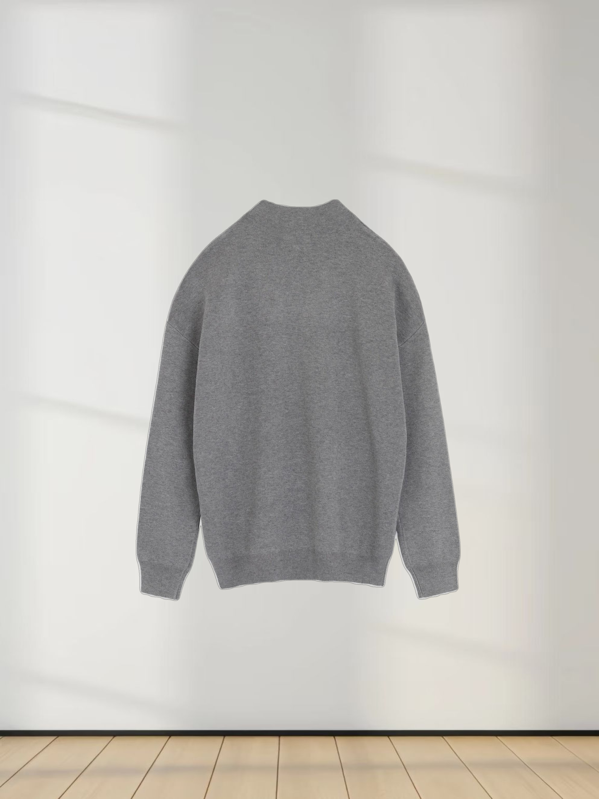 Mock Neck Thin Knit Sweater-Grey