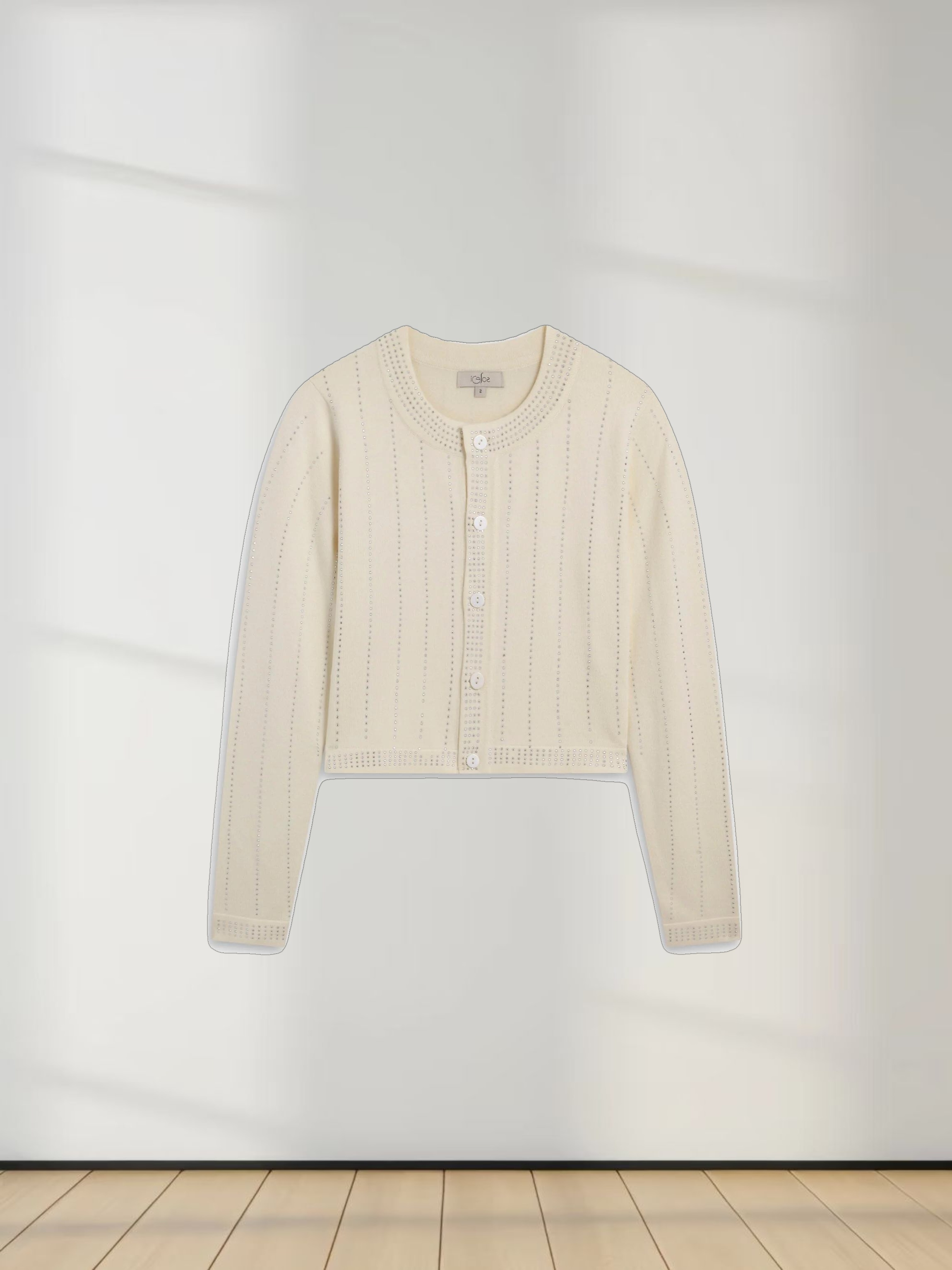 Crystal Pinstripe Crew Cardigan-Cream