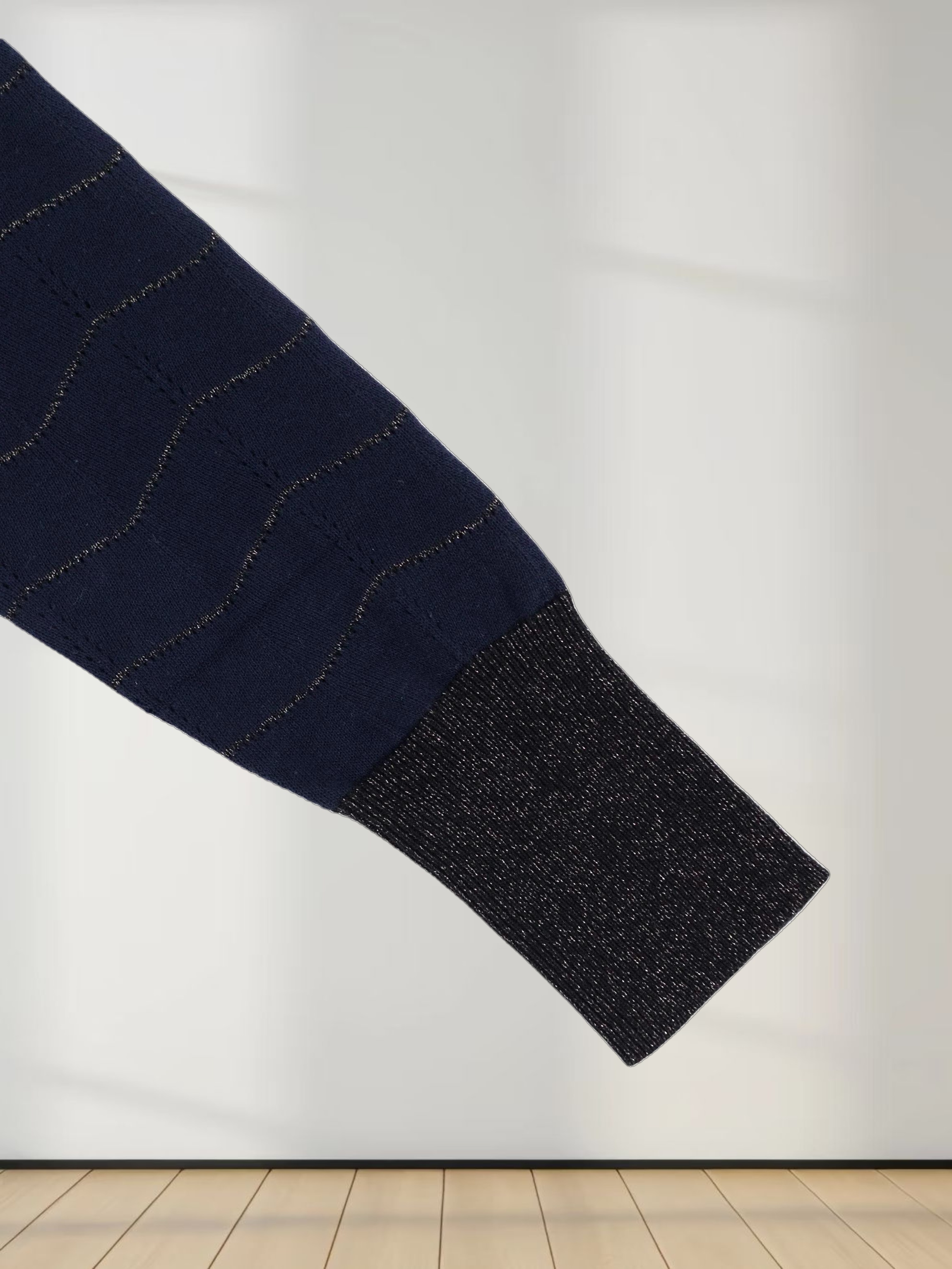 Lurex Striped Sweater-Navy/Black