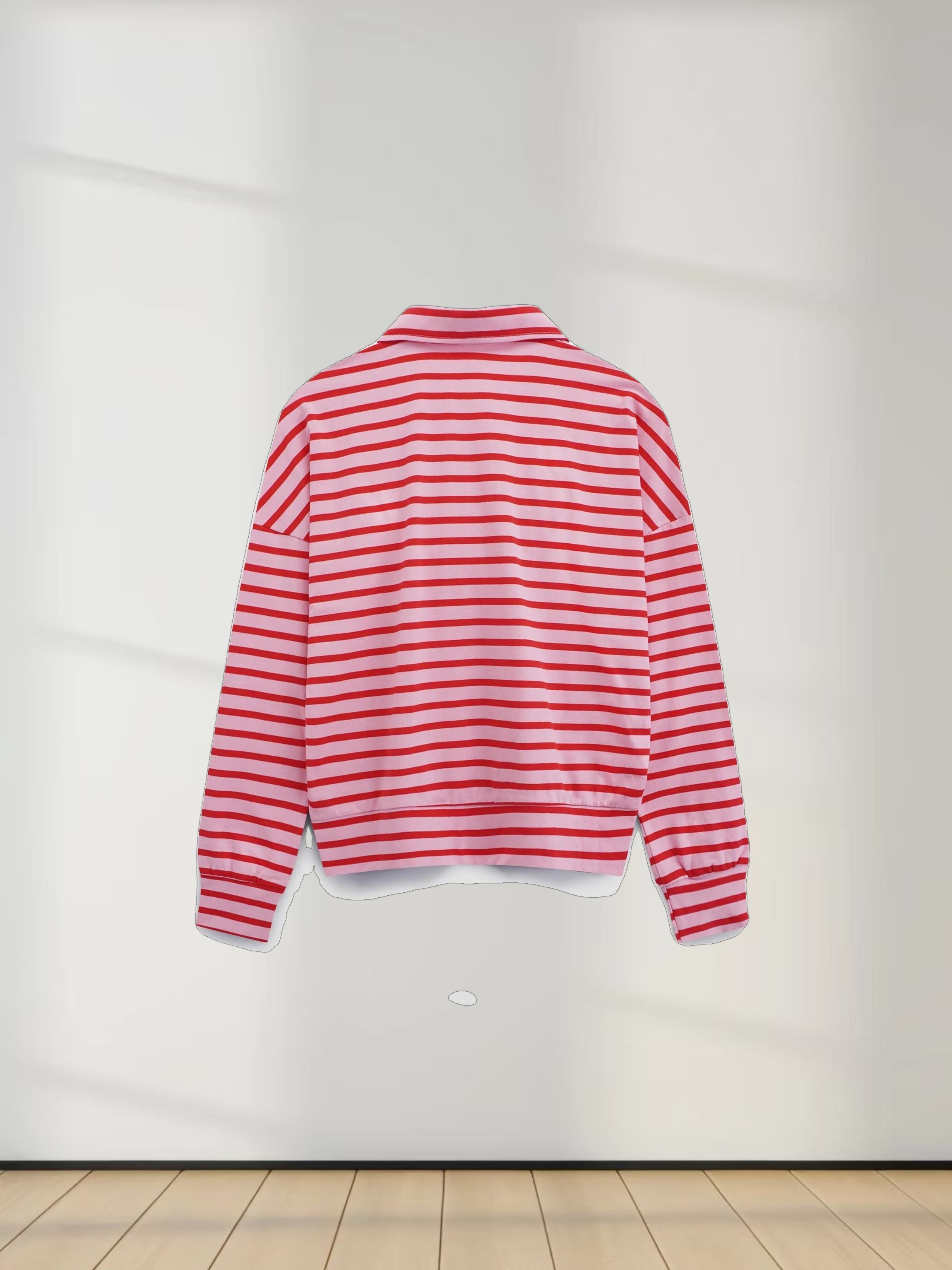 Collared Bomber Tee-Pink/Raspberry