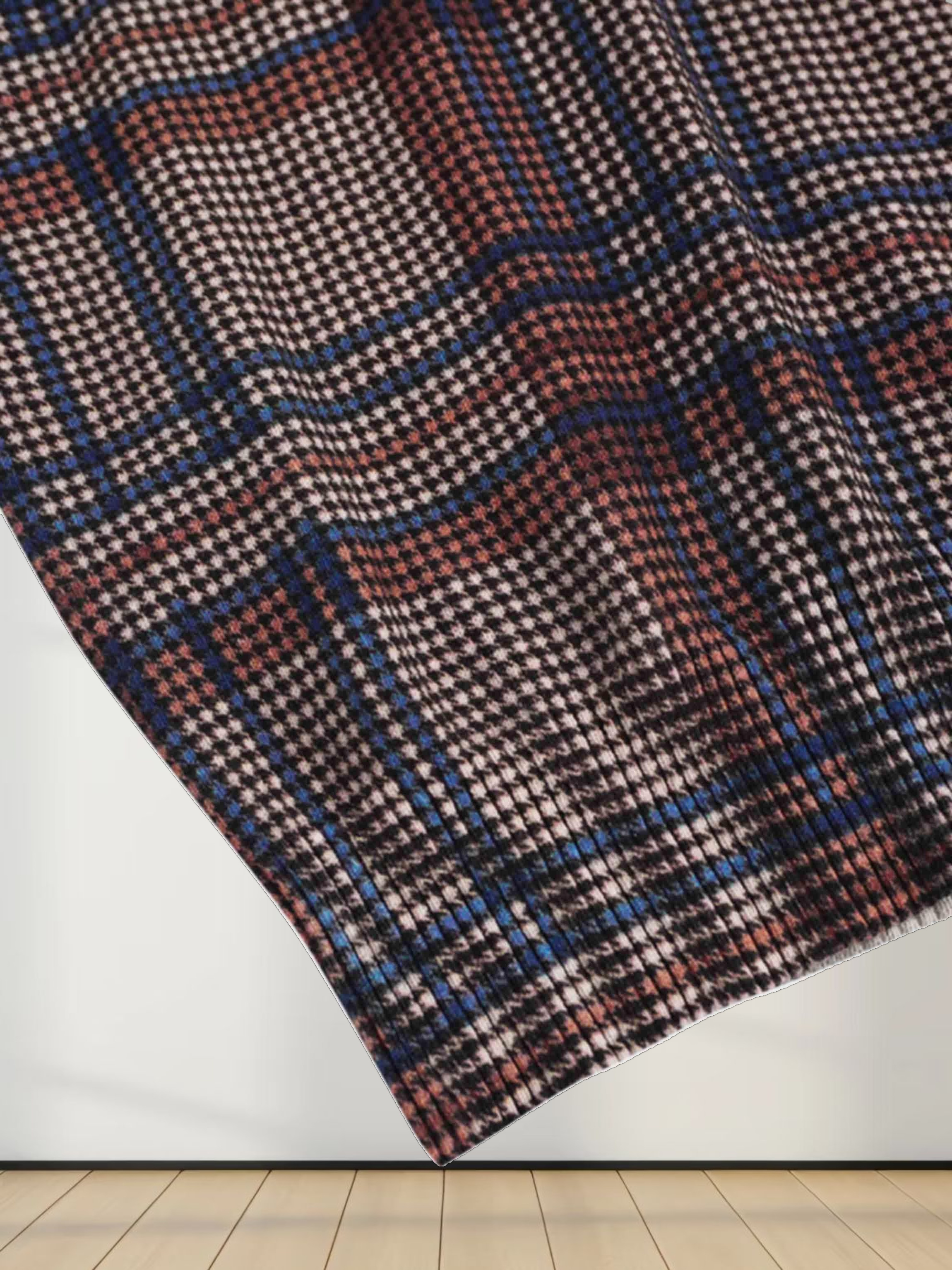 Thin Knit Turtleneck Sweater-Brown/Blue Plaid