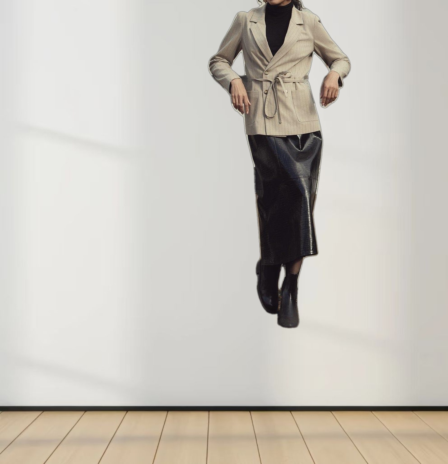 Croc Leather Skirt-Black