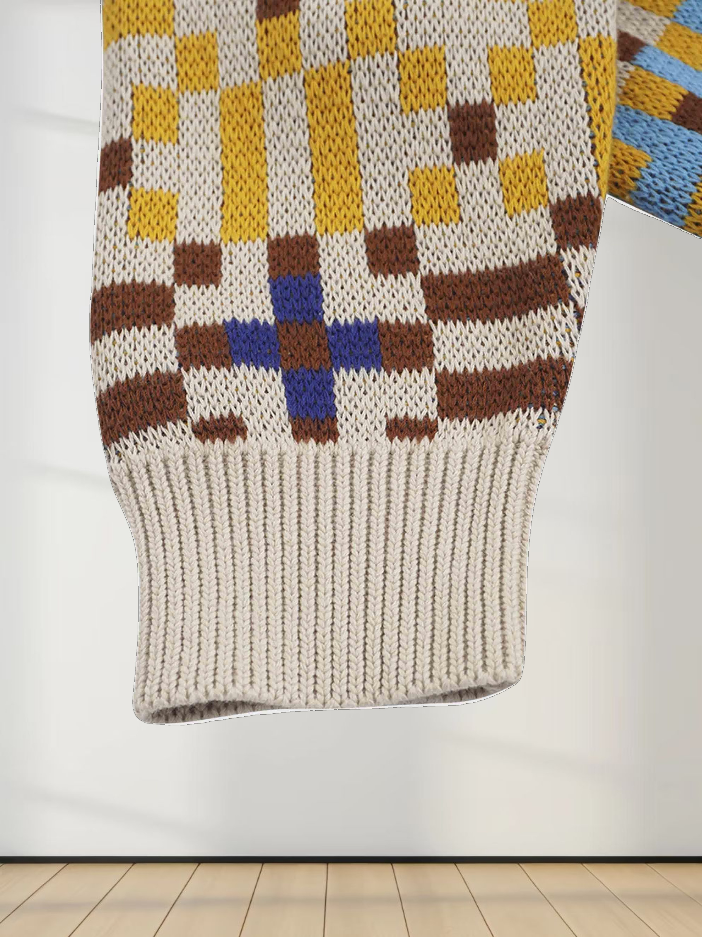 Geometric Design Sweater-Brown