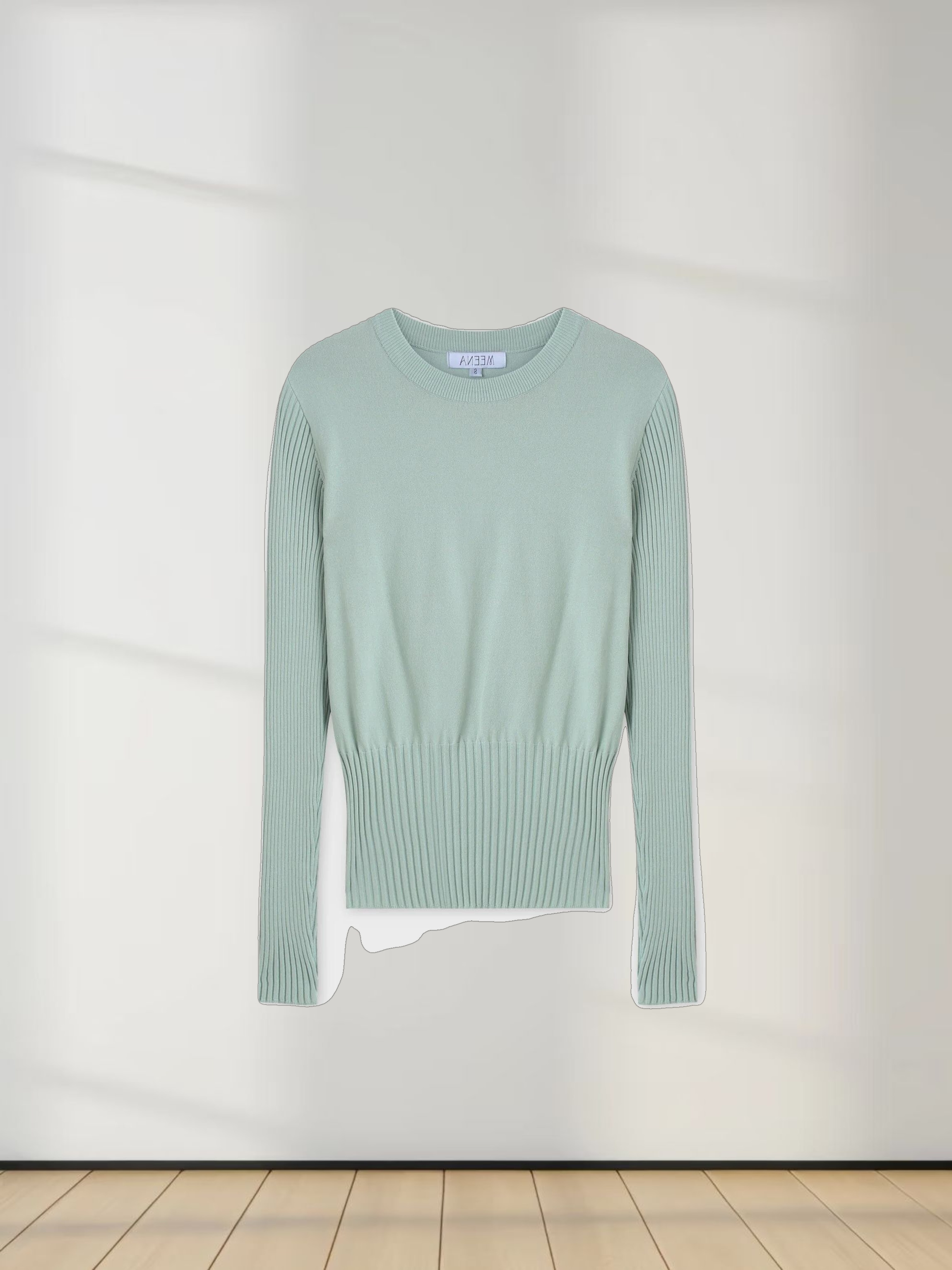 RIBBED WAISTED SWEATER-SAGE GREEN