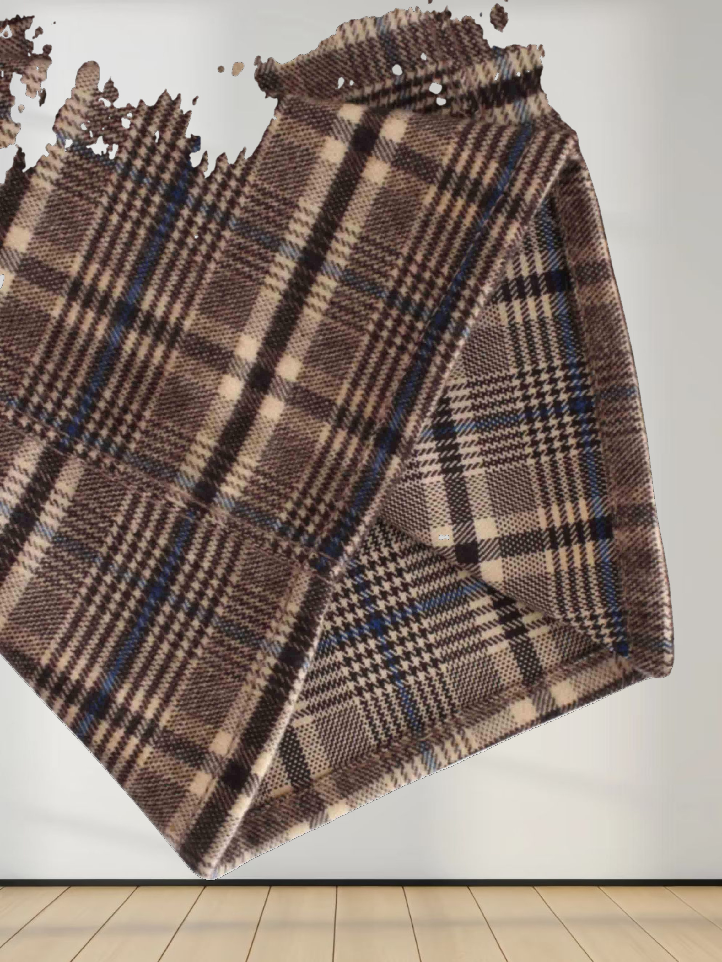 Button Front A-Line Skirt-Brown Plaid
