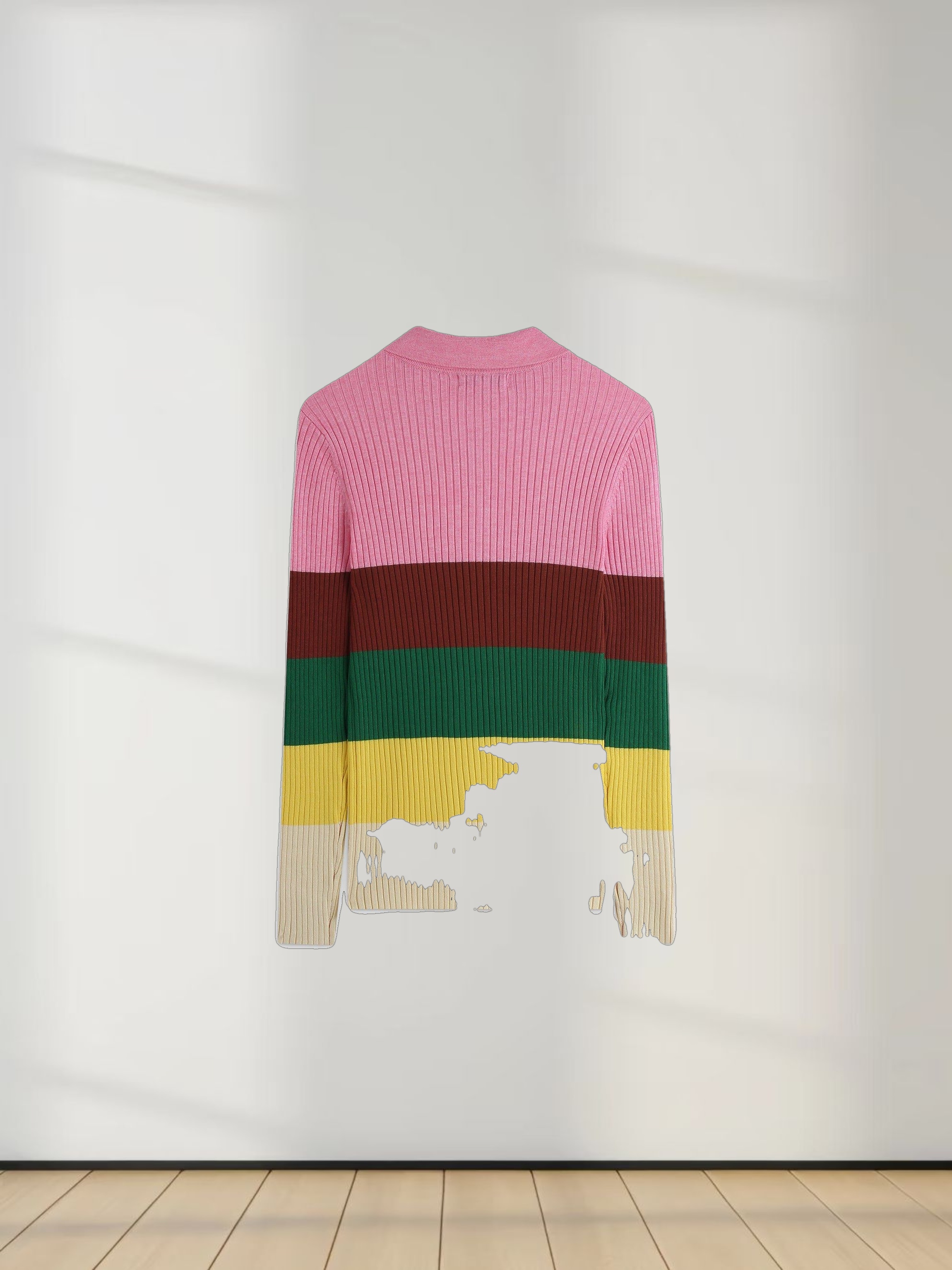 Ribbed Striped Polo Sweater-Sunset Stripe