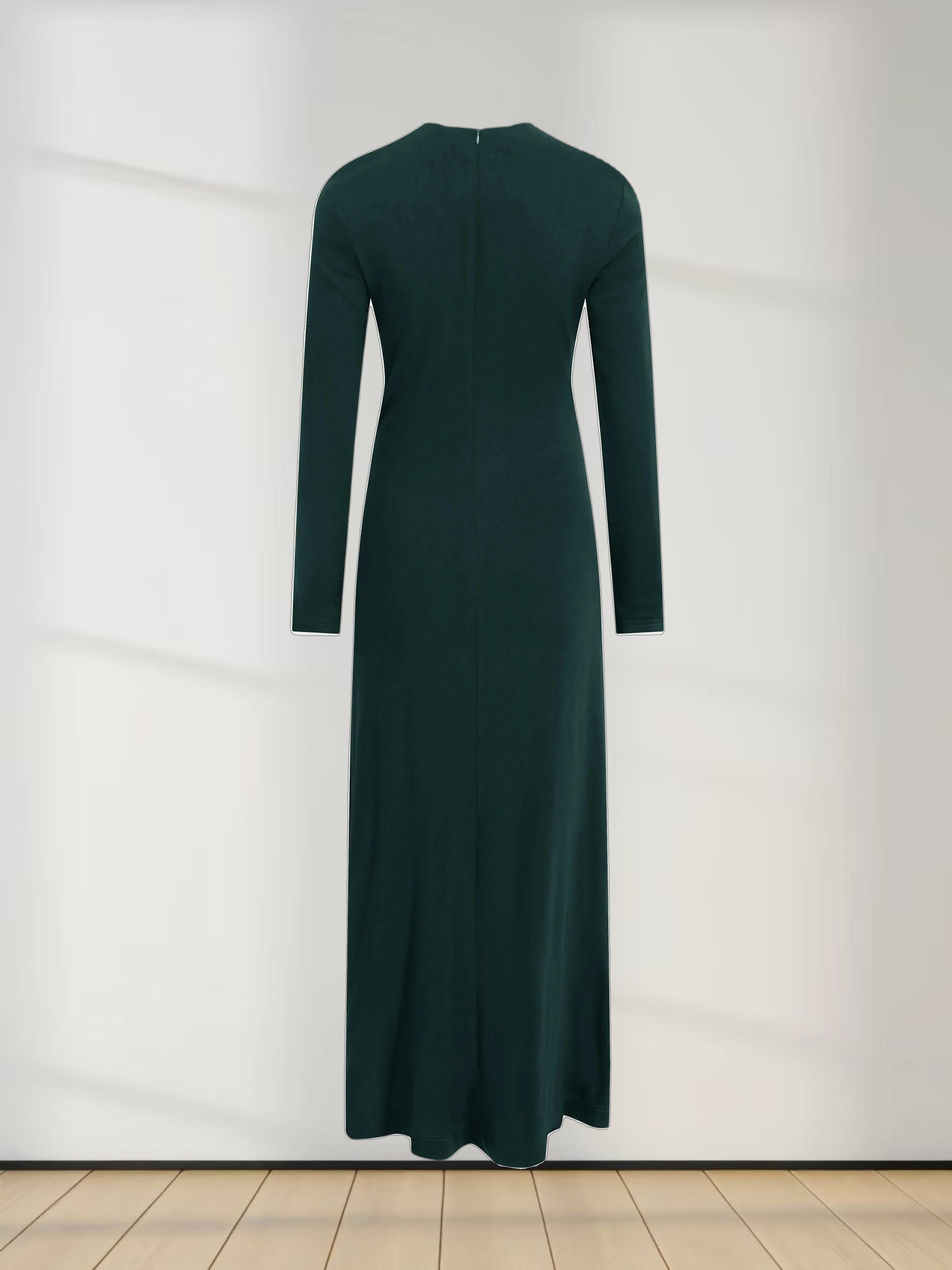 Side Shirred Button Down Knit Dress-Hunter Green