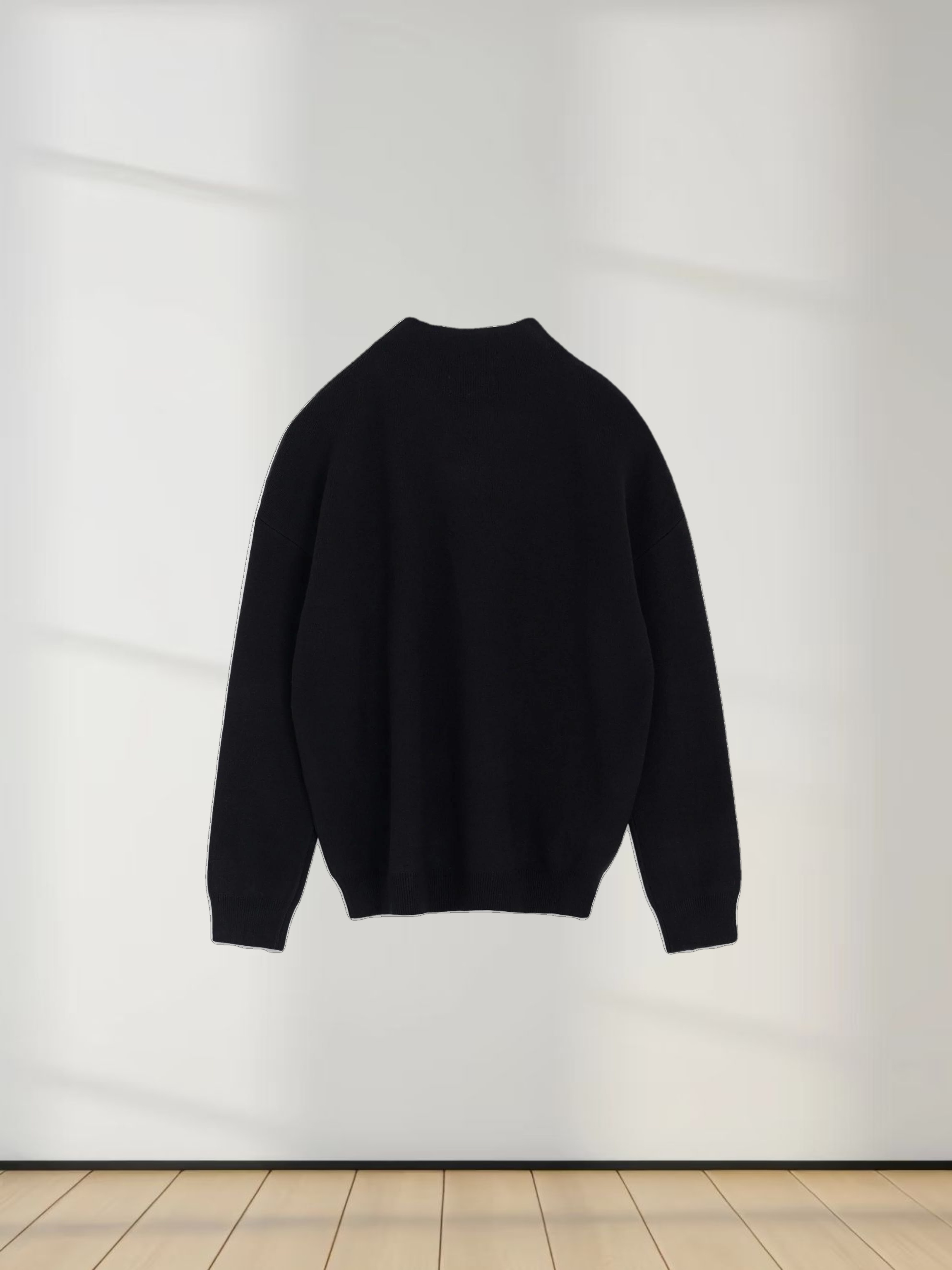 Mock Neck Thin Knit Sweater-Black