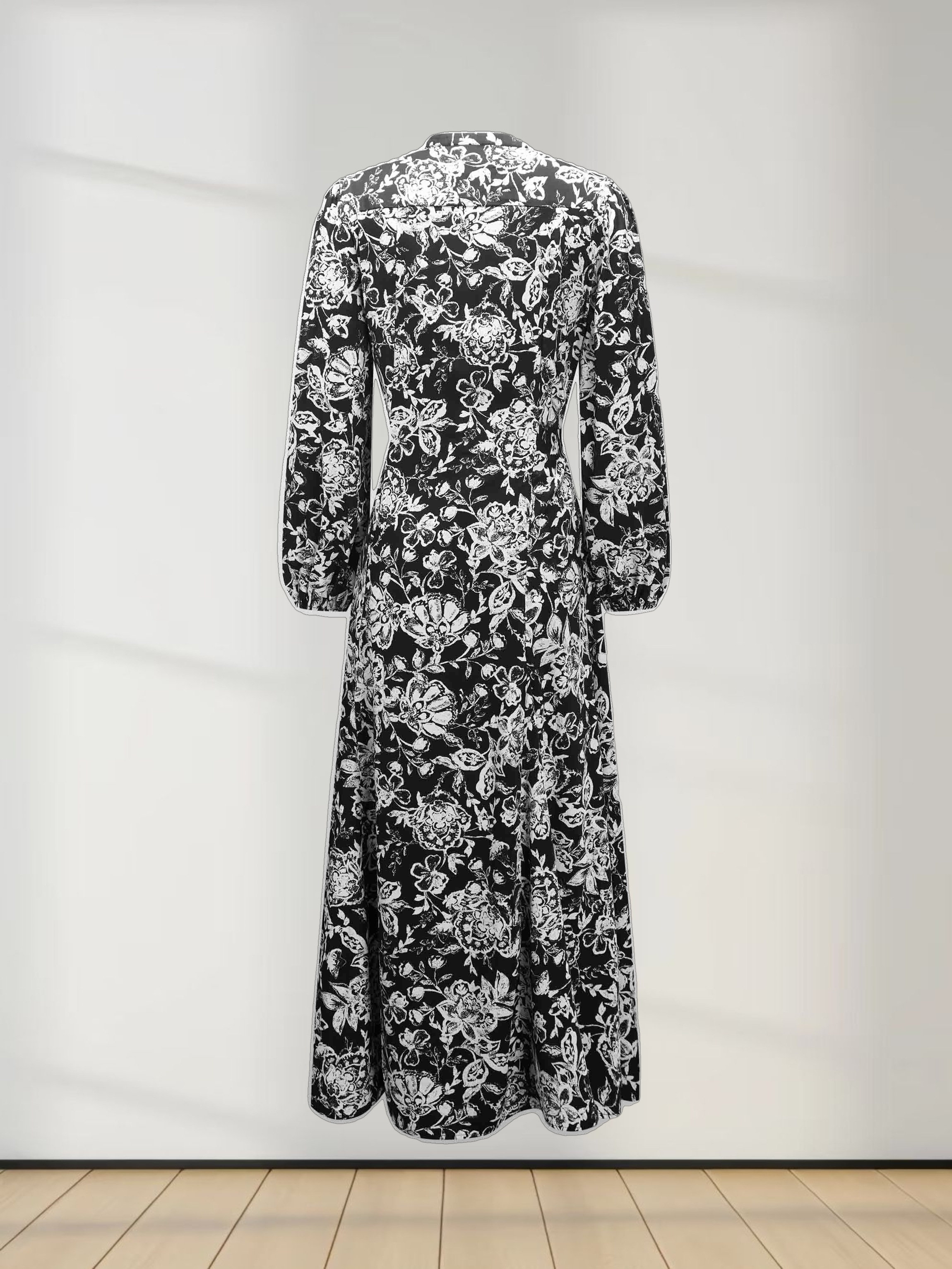 Princess Style Shirtdress-Black/White Floral