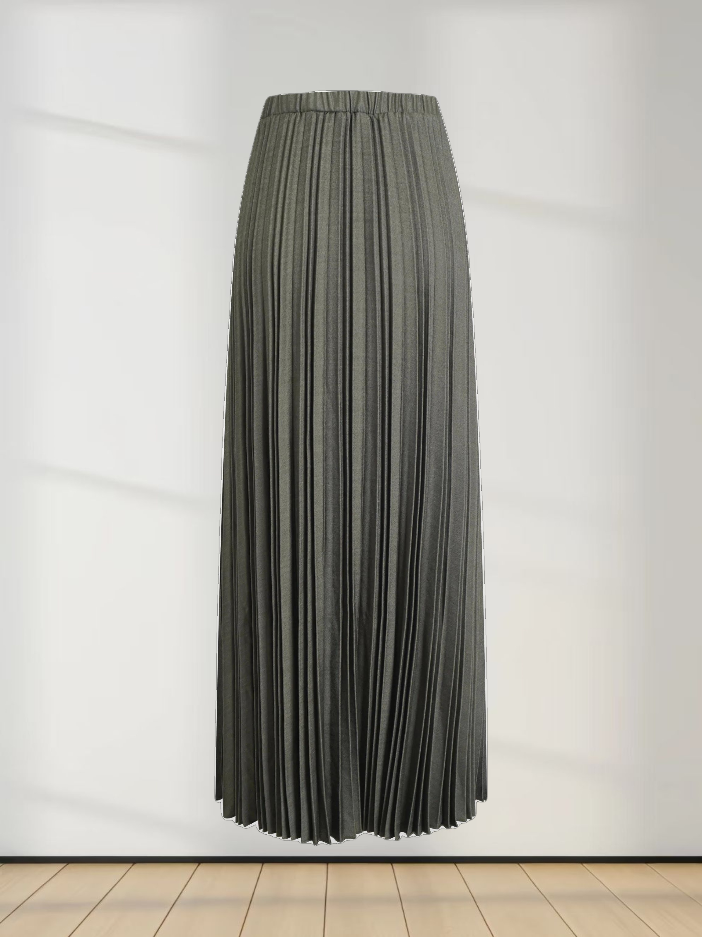 Denim Pleated Skirt-Olive