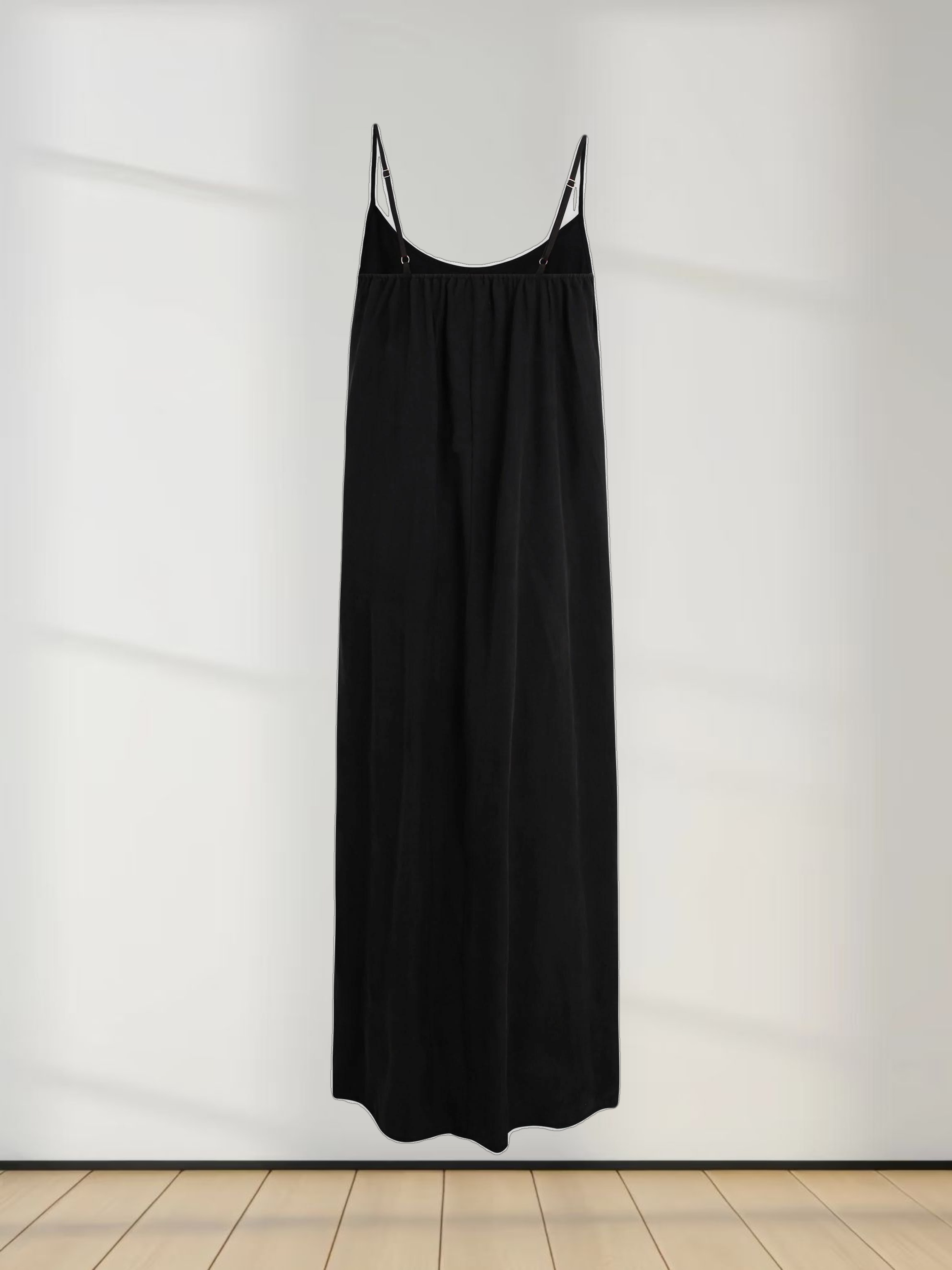 Cupro Crew Neck Slip Dress-Black