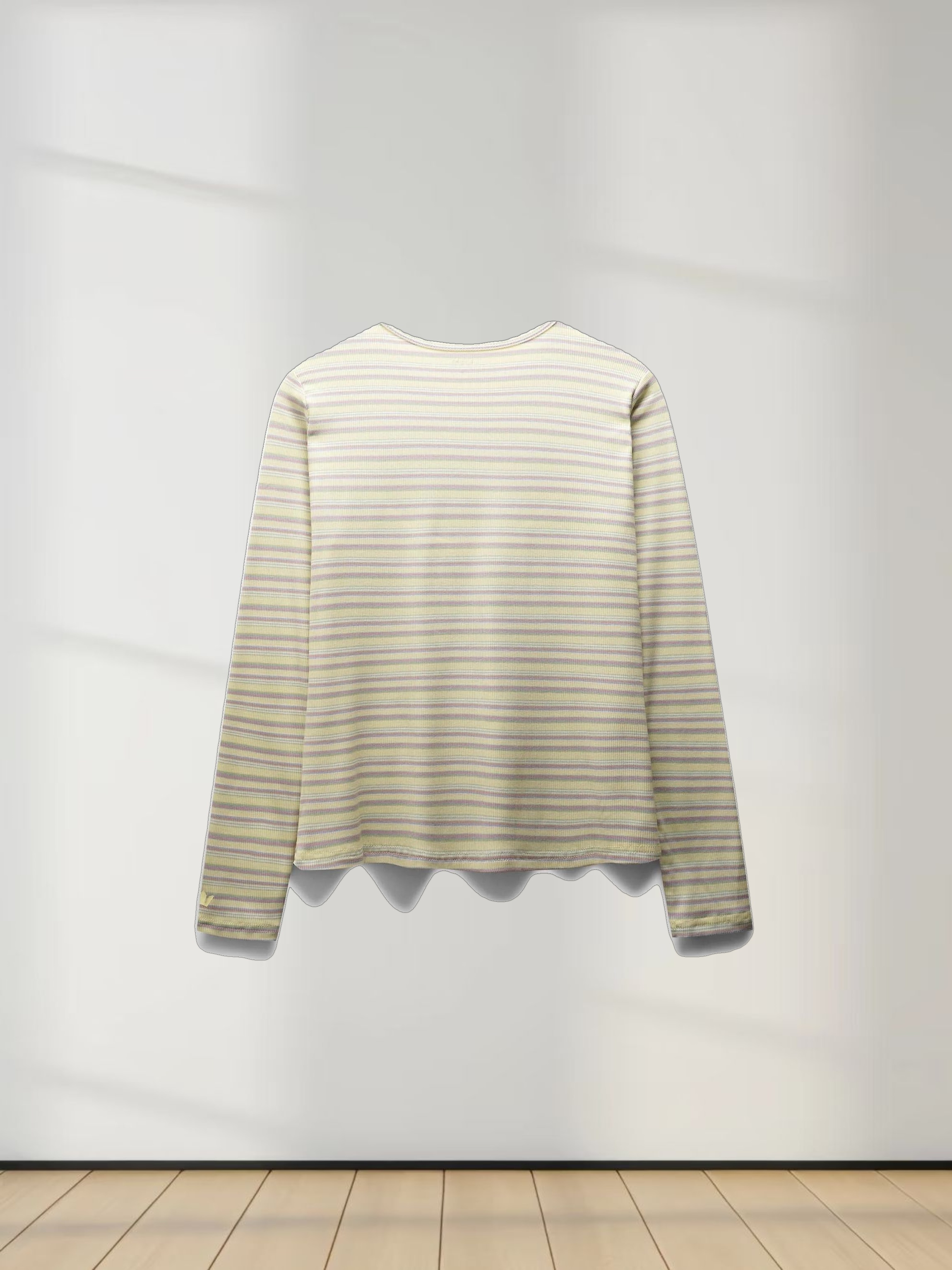 Multi Striped Ribbed Crew-Yellow