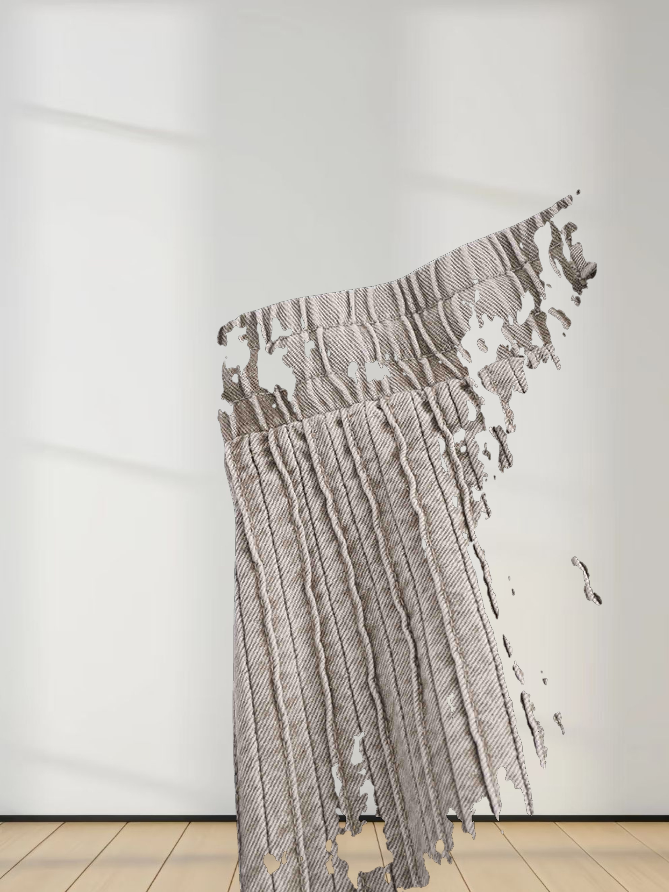 Stitched Micro Pleat Denim Skirt-Olive