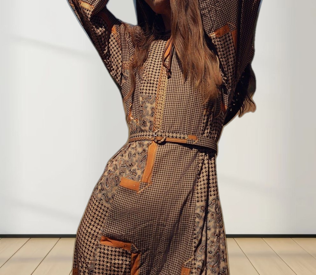Printed Shift A-line Dress-Gold Chains