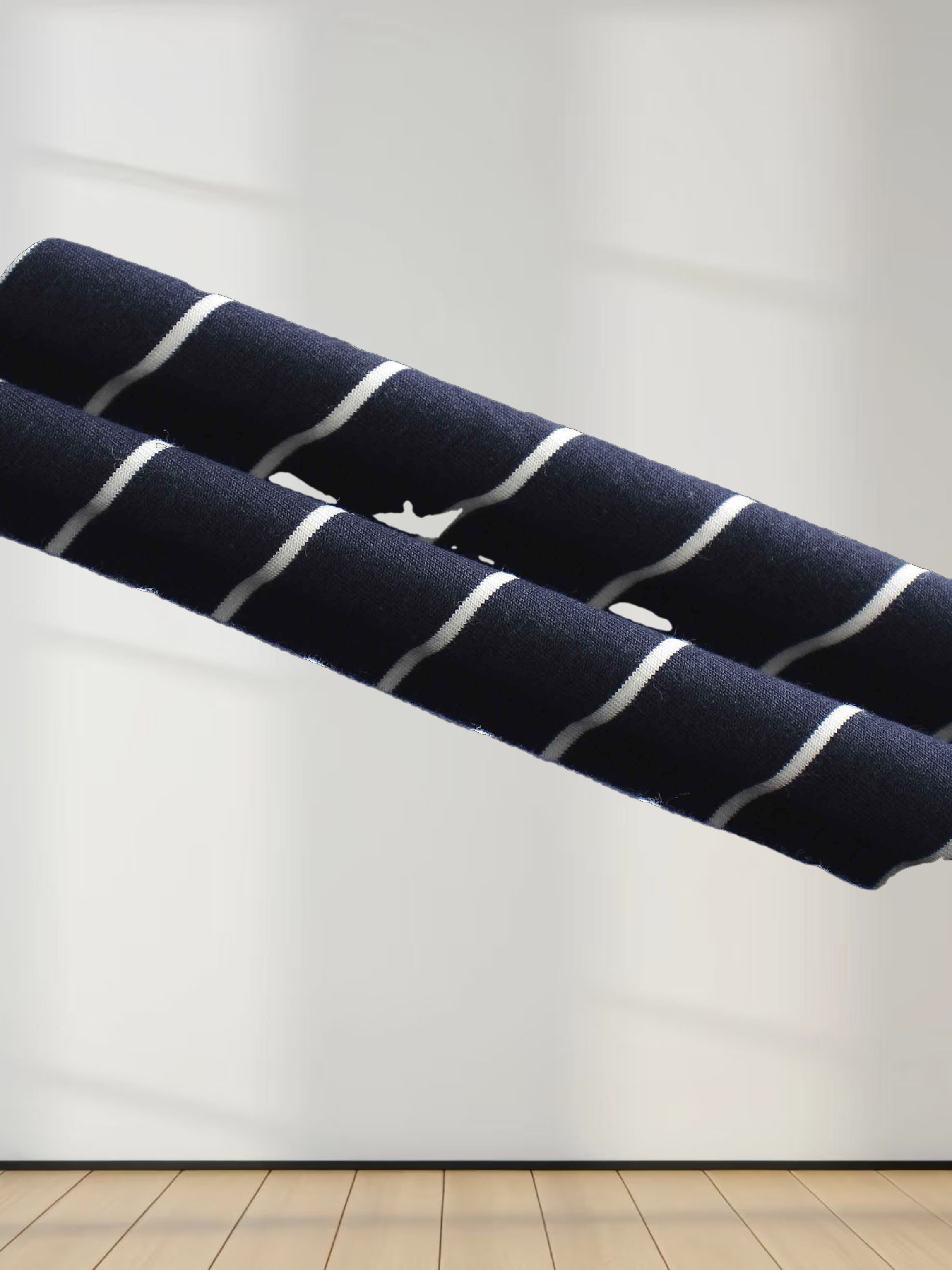 Striped Collar Snap Tee-Navy/White