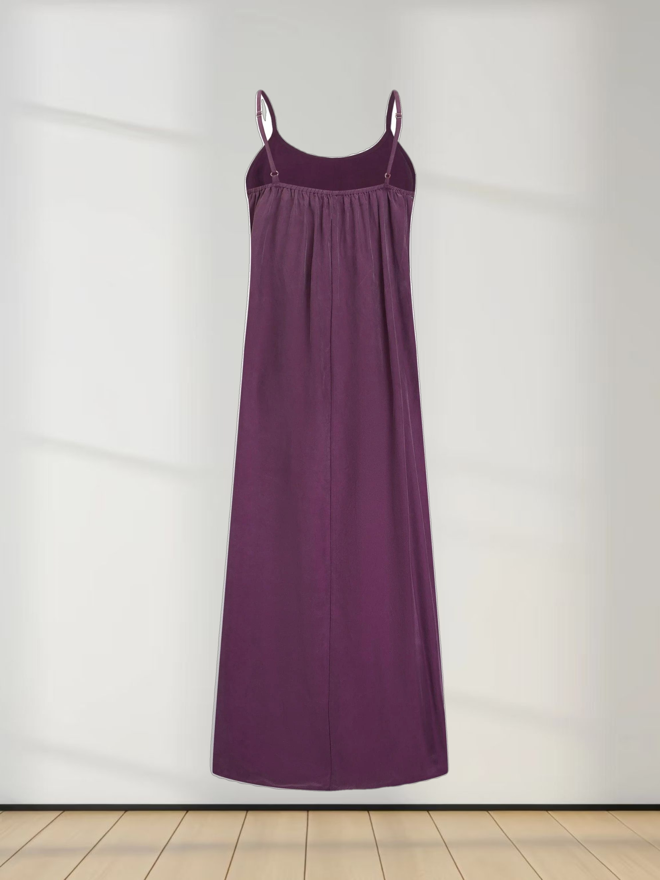 Cupro Crew Neck Slip Dress-Eggplant
