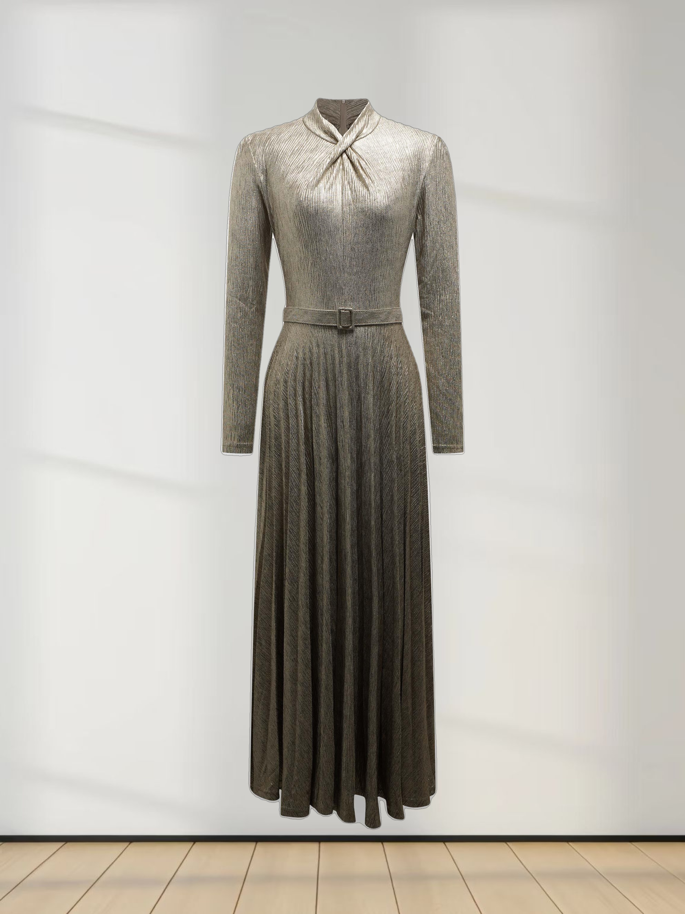 Shimmer Front Knot Pleat Dress 50