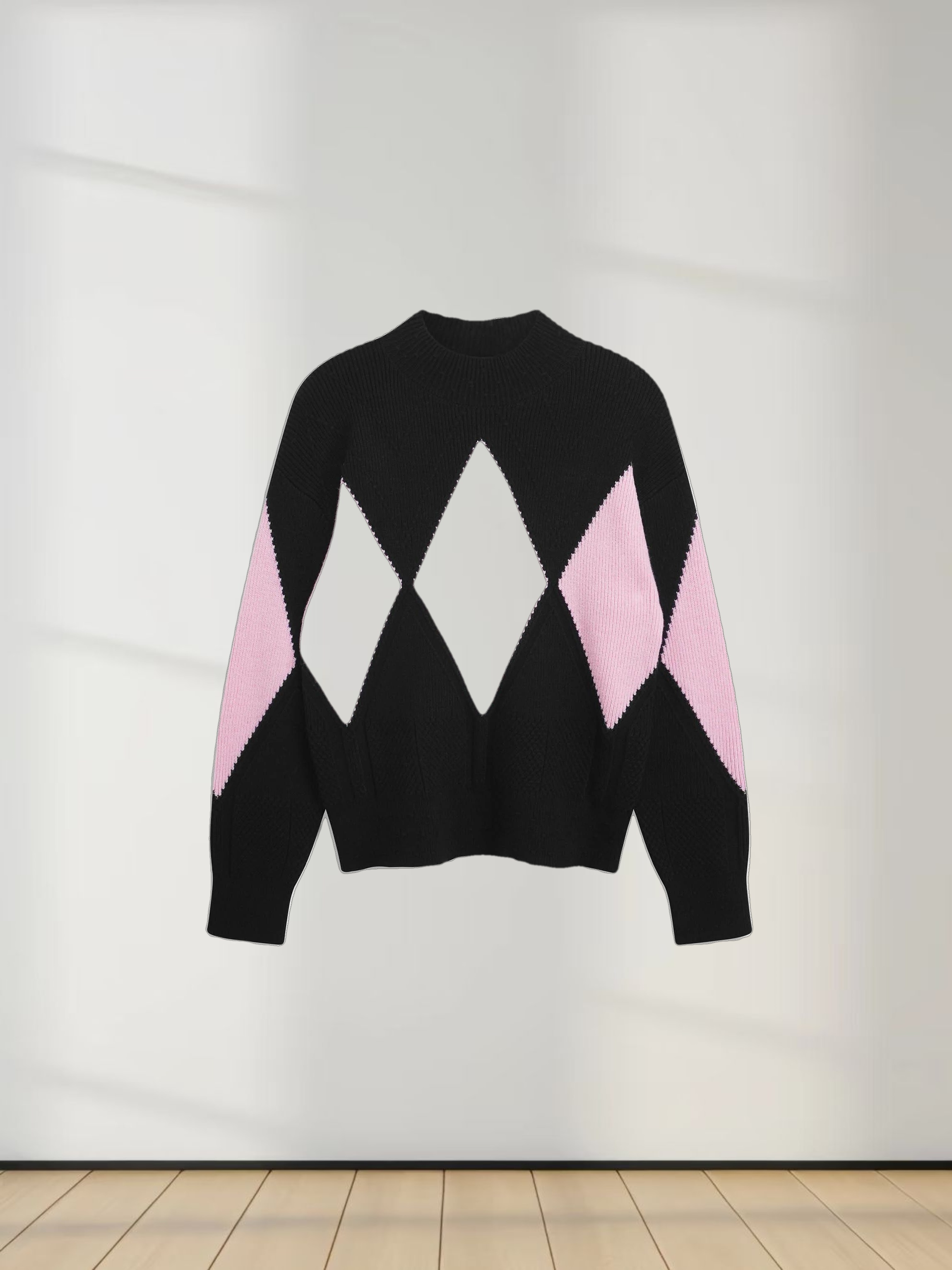 Center Diamond Sweater-Black/Pink