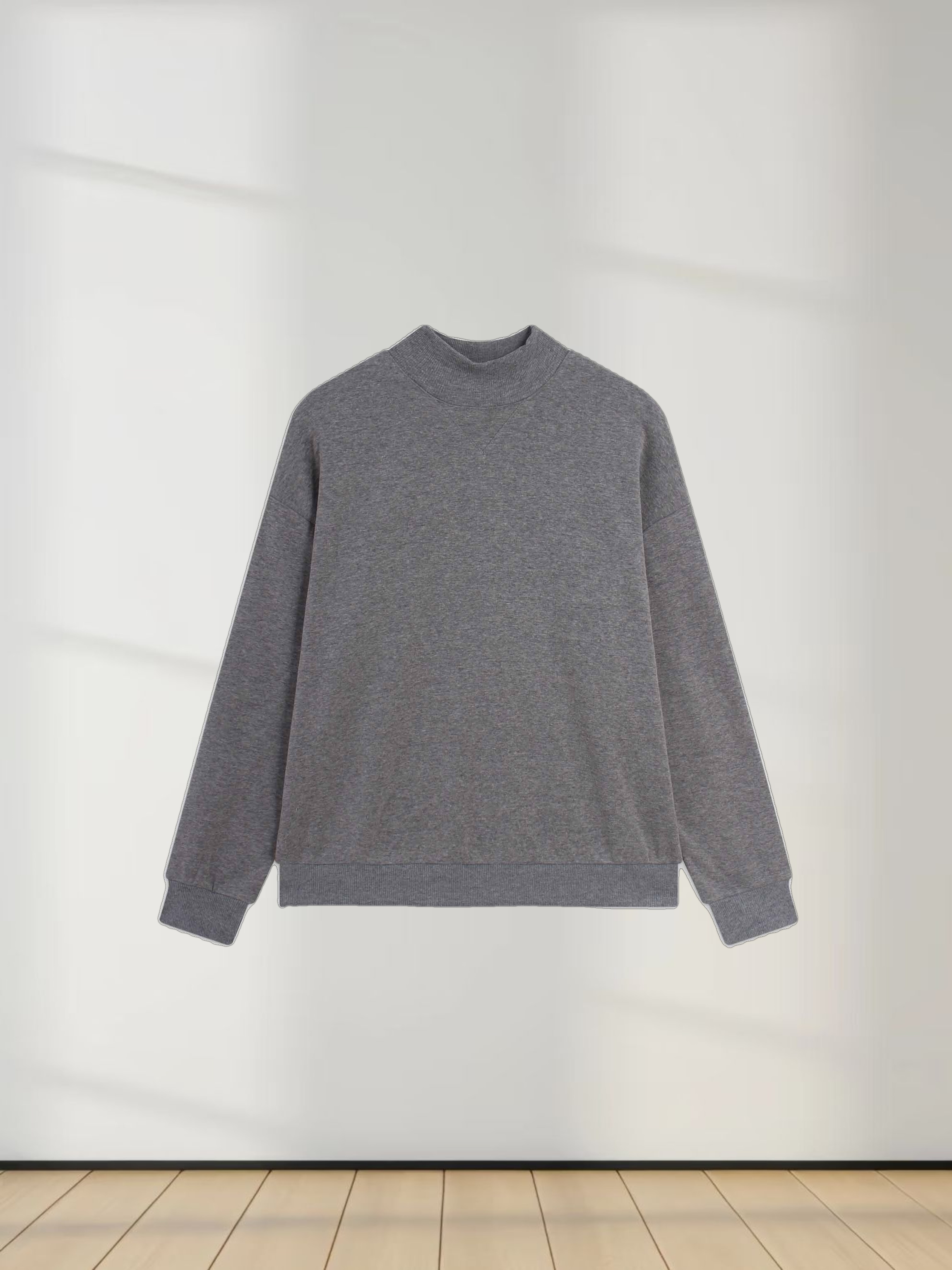 High Neck Sweatshirt-Heathered Grey