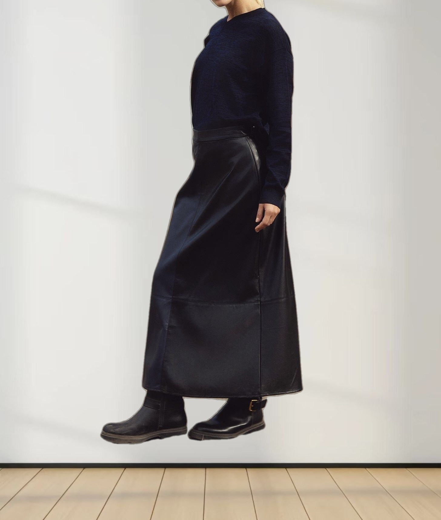 Two Tone Leather Skirt-Black/Blue