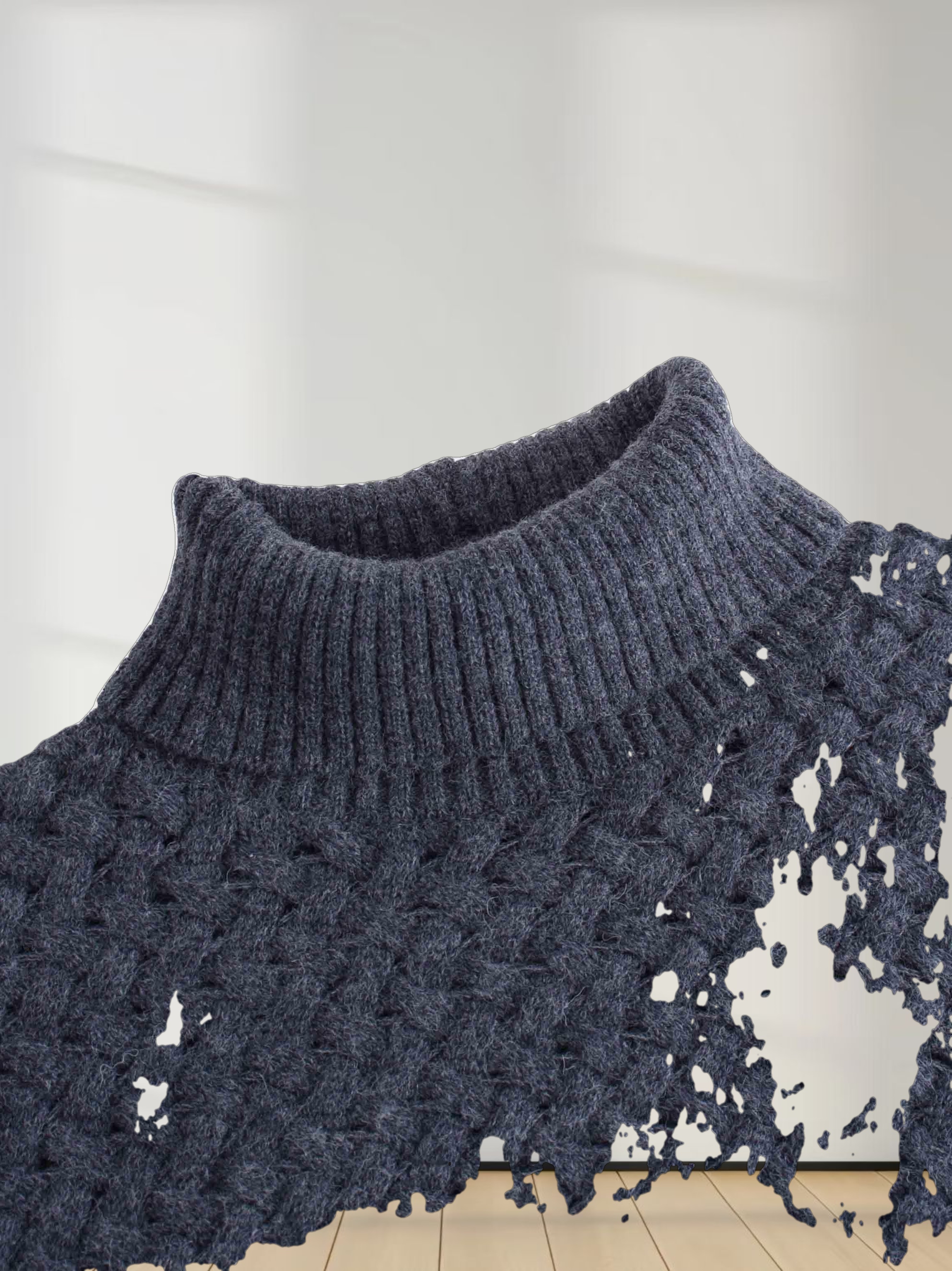 Basketweave Turtleneck Sweater-Heathered Navy