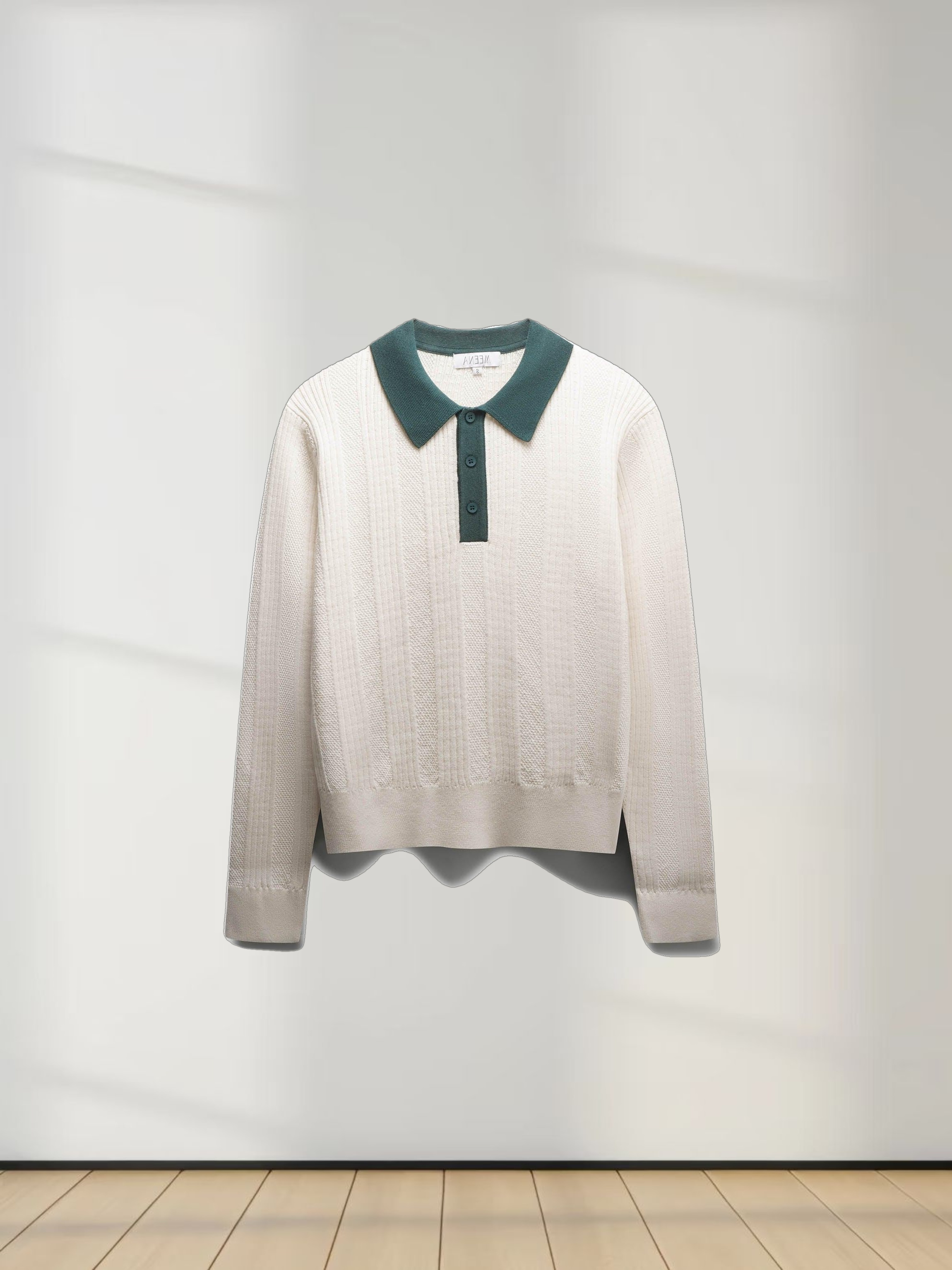 Knit Detail Collar Sweater-Cream/Green