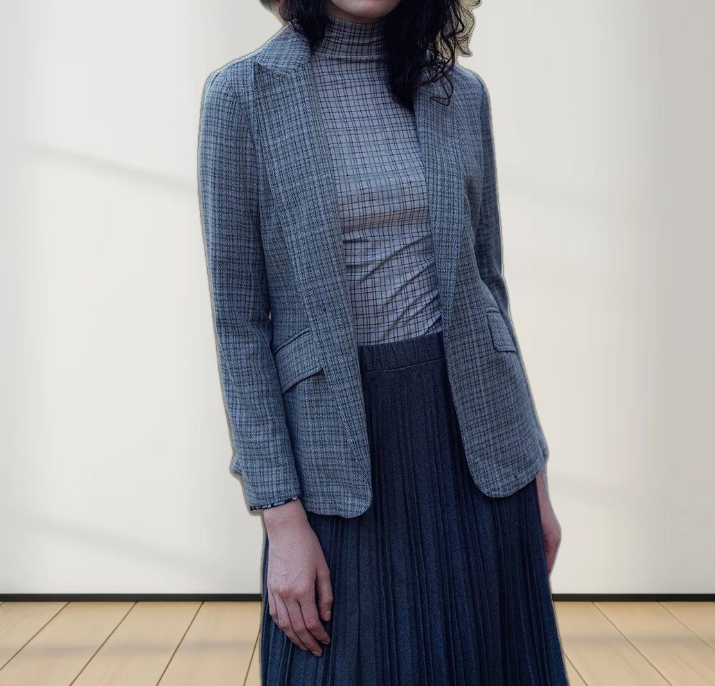 Printed Modal Turtleneck-Grey Plaid