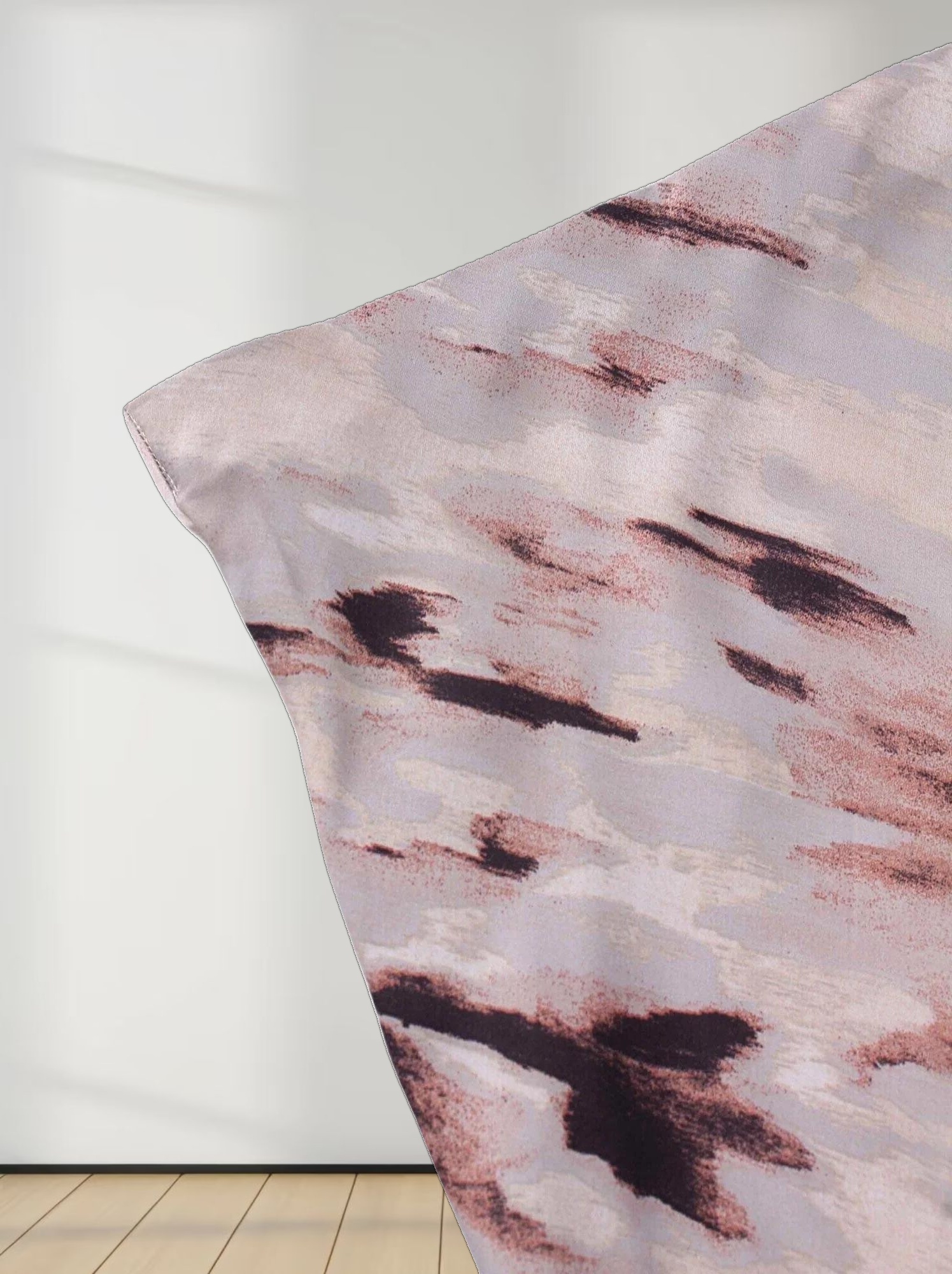 Printed Satin Slip Skirt-Brown Brushstrokes