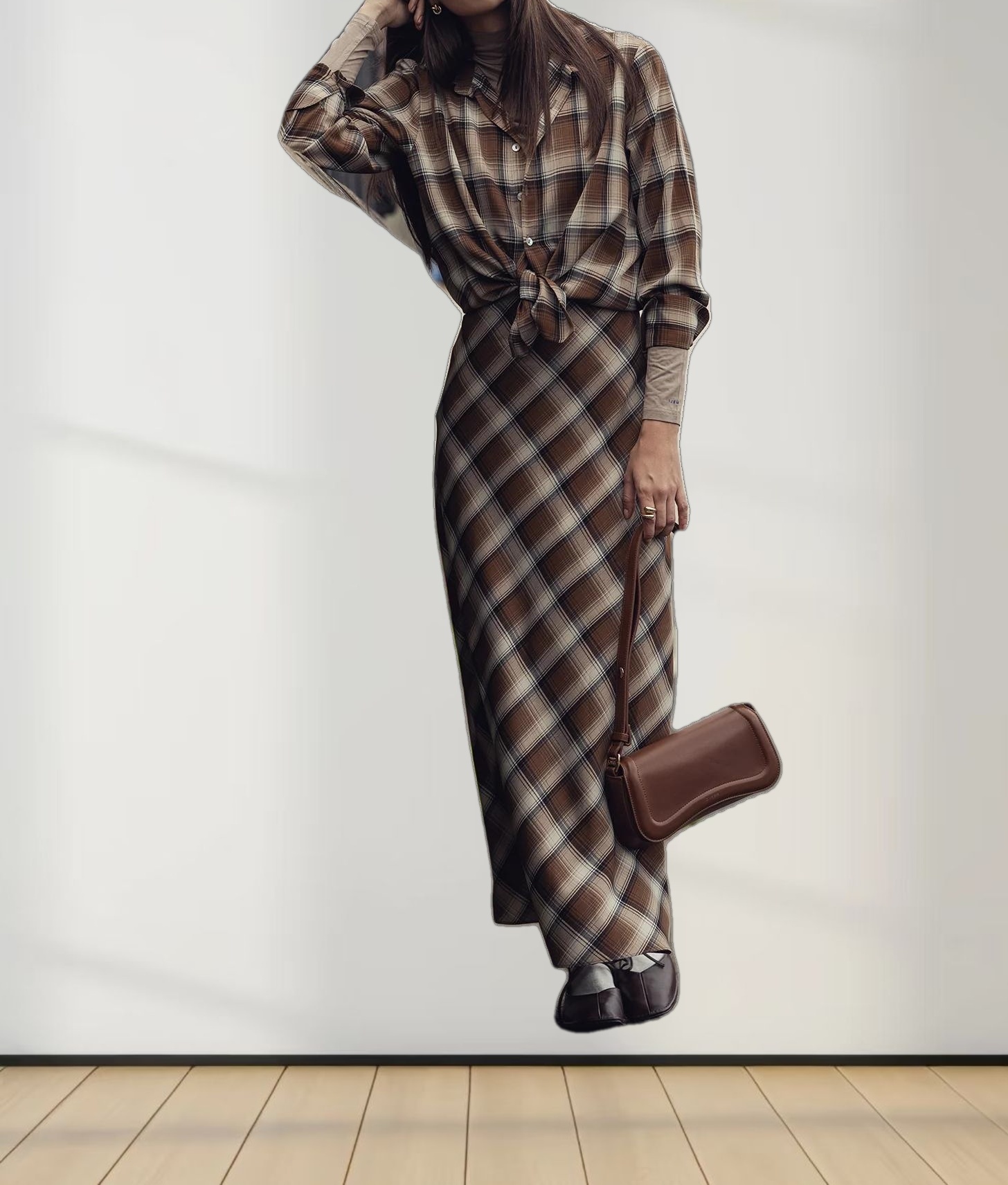 Button Down Blouse-Brown Plaid