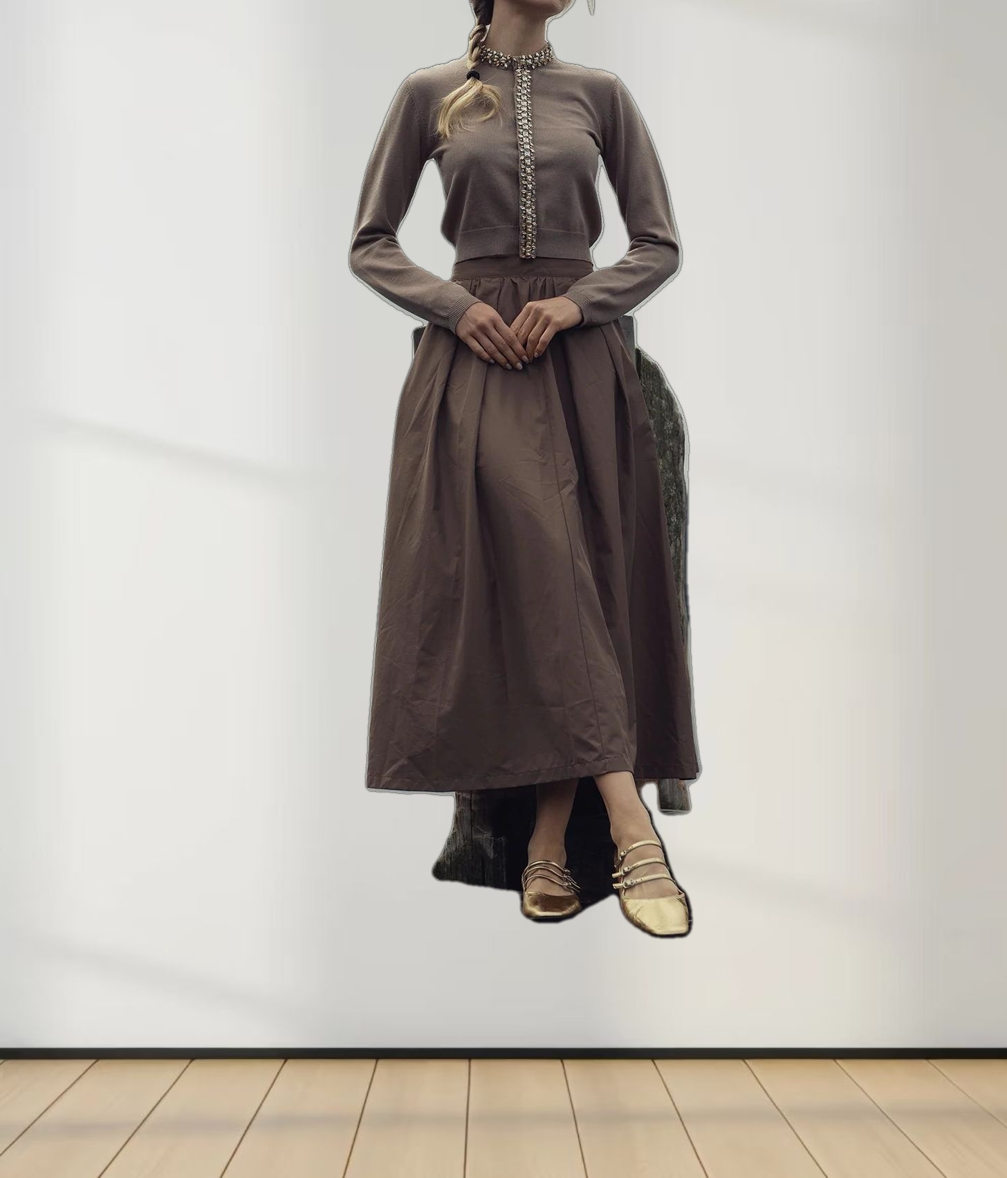 Embellished Cardigan Sweater-Mocha Mousse