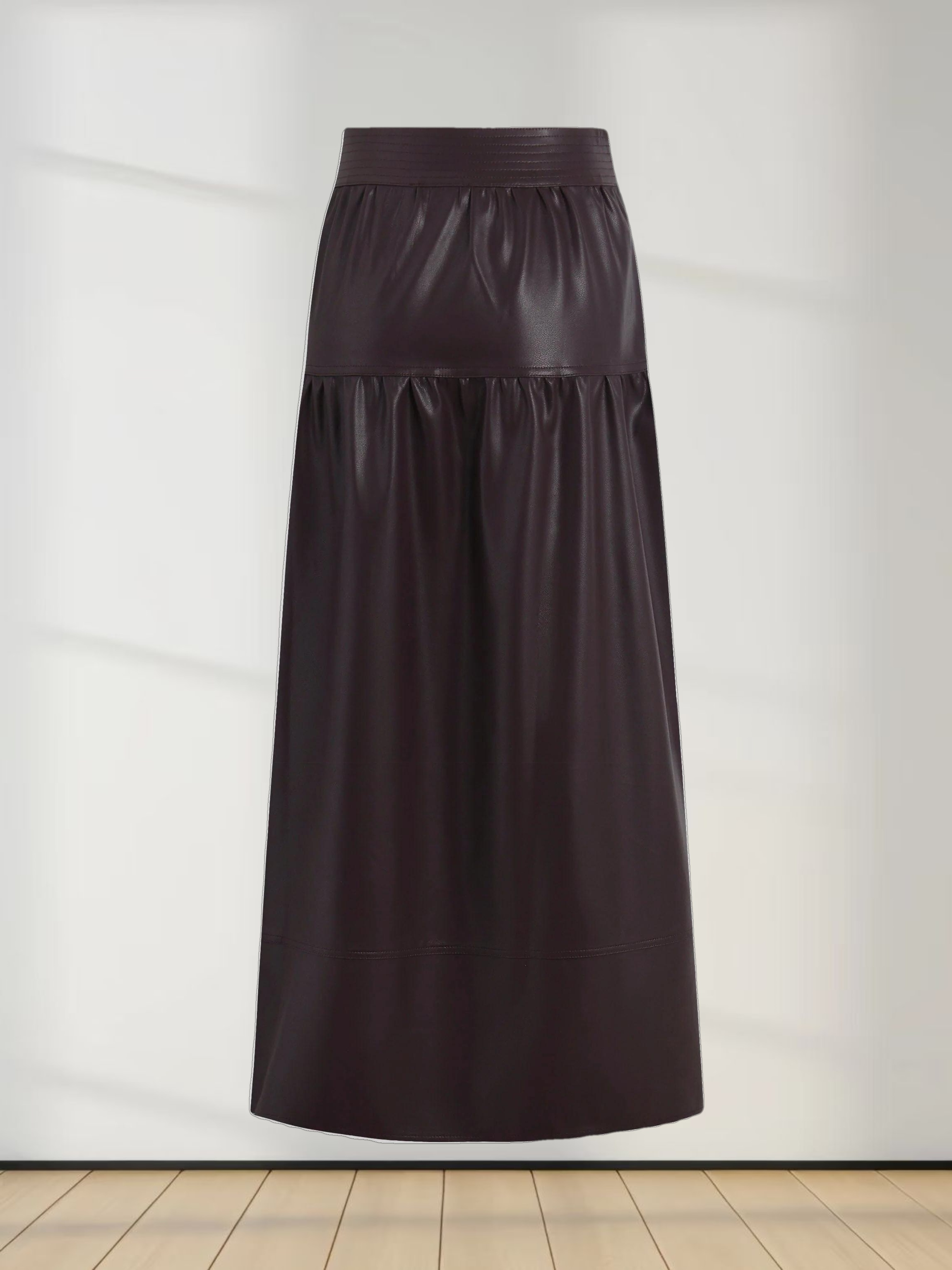 Drop Waist Leather Skirt-Plum