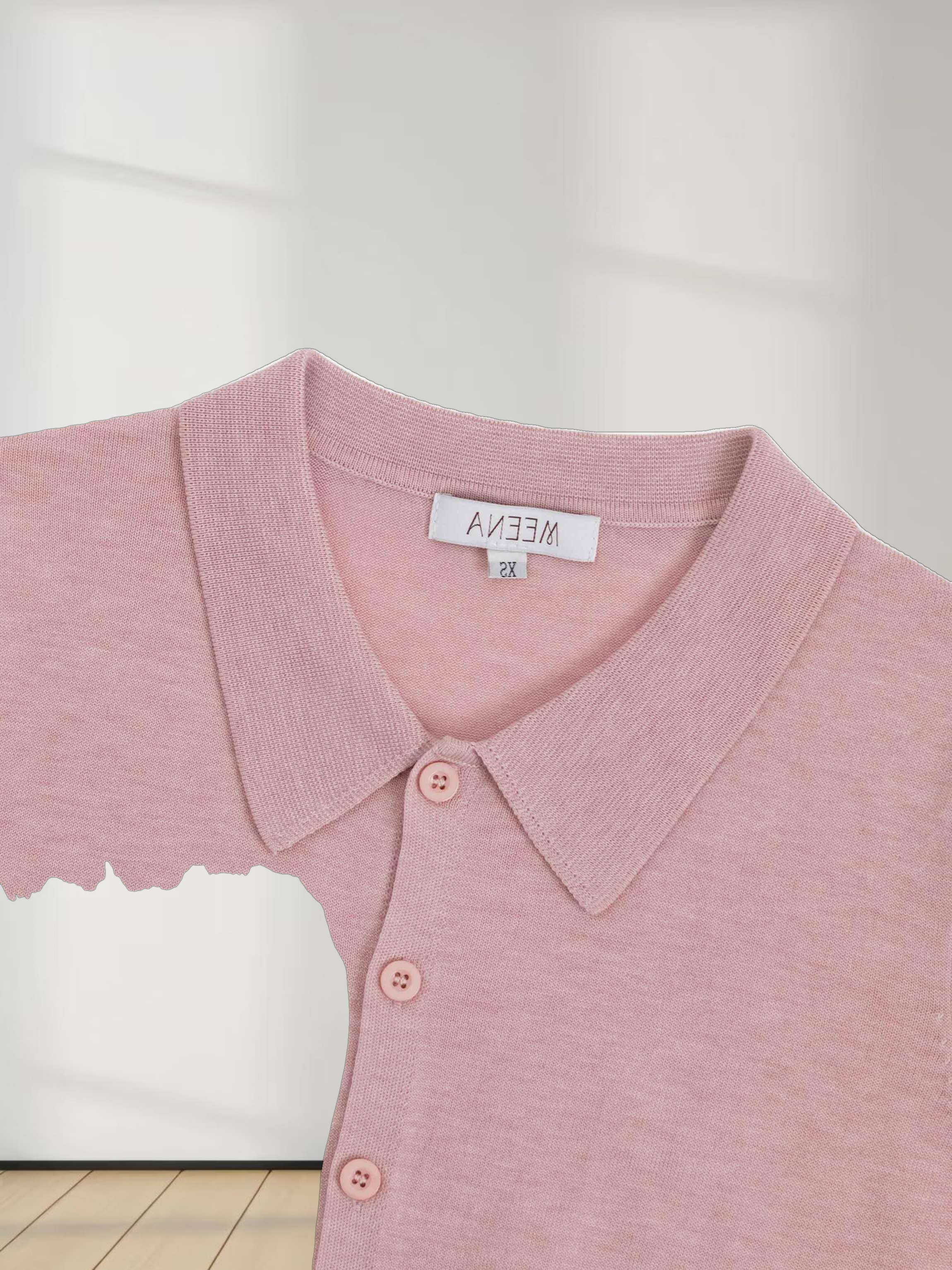 Wool Blend Collared Cardigan-Pink