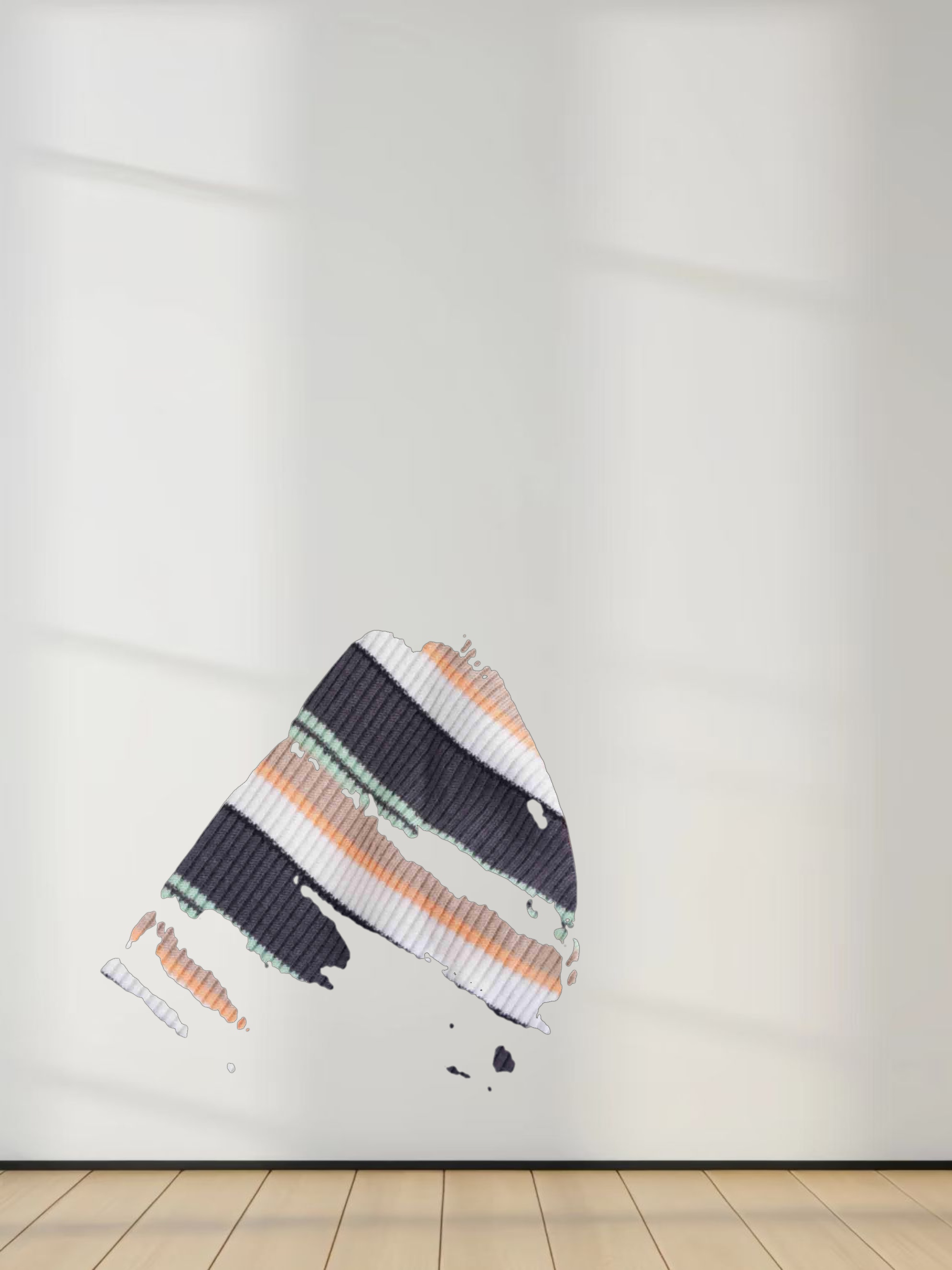 Ribbed Striped Crew 3/4 Sleeve-Brown/Ivory