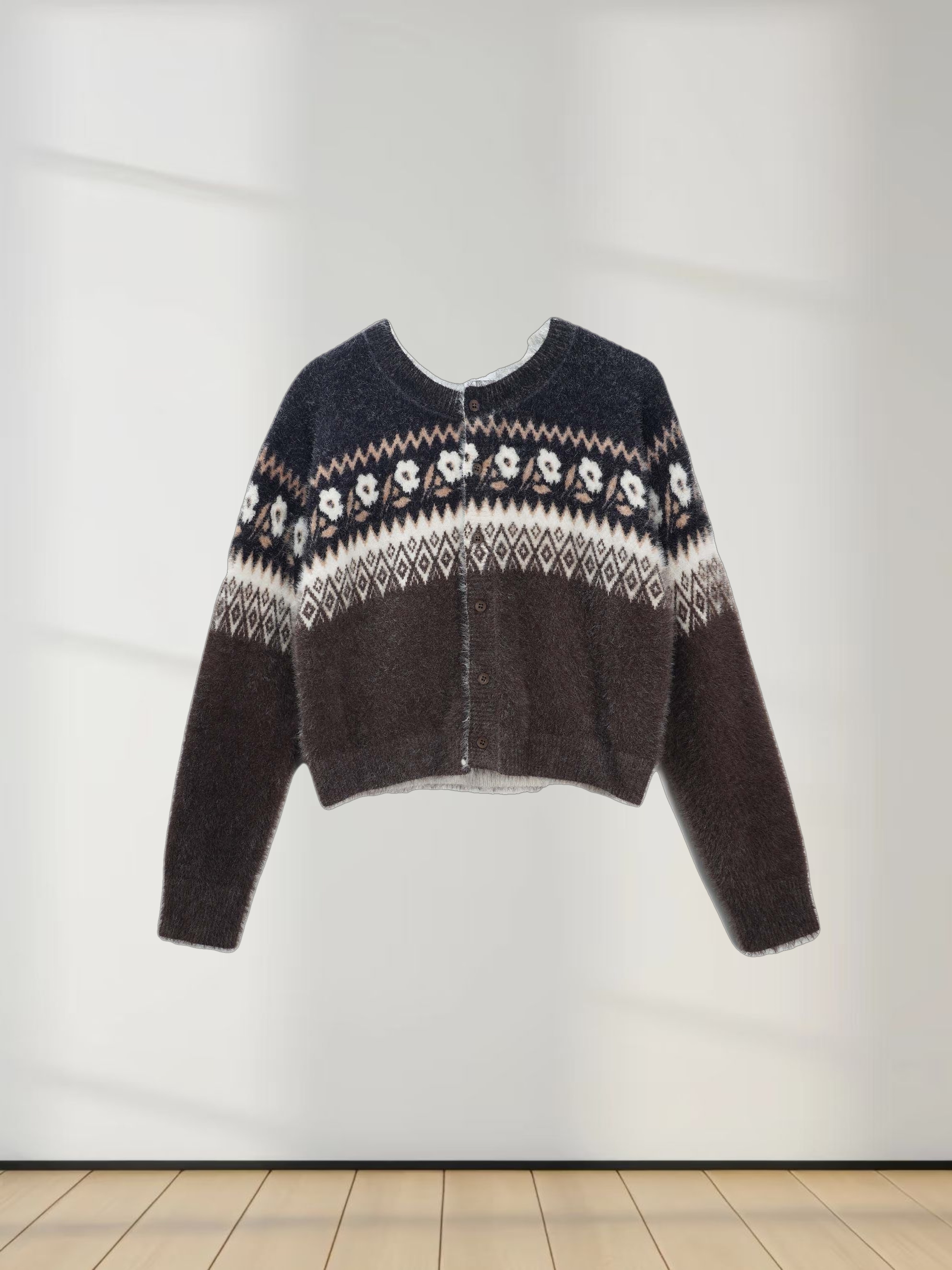 Mohair Crew Cardigan-Aztec Floral