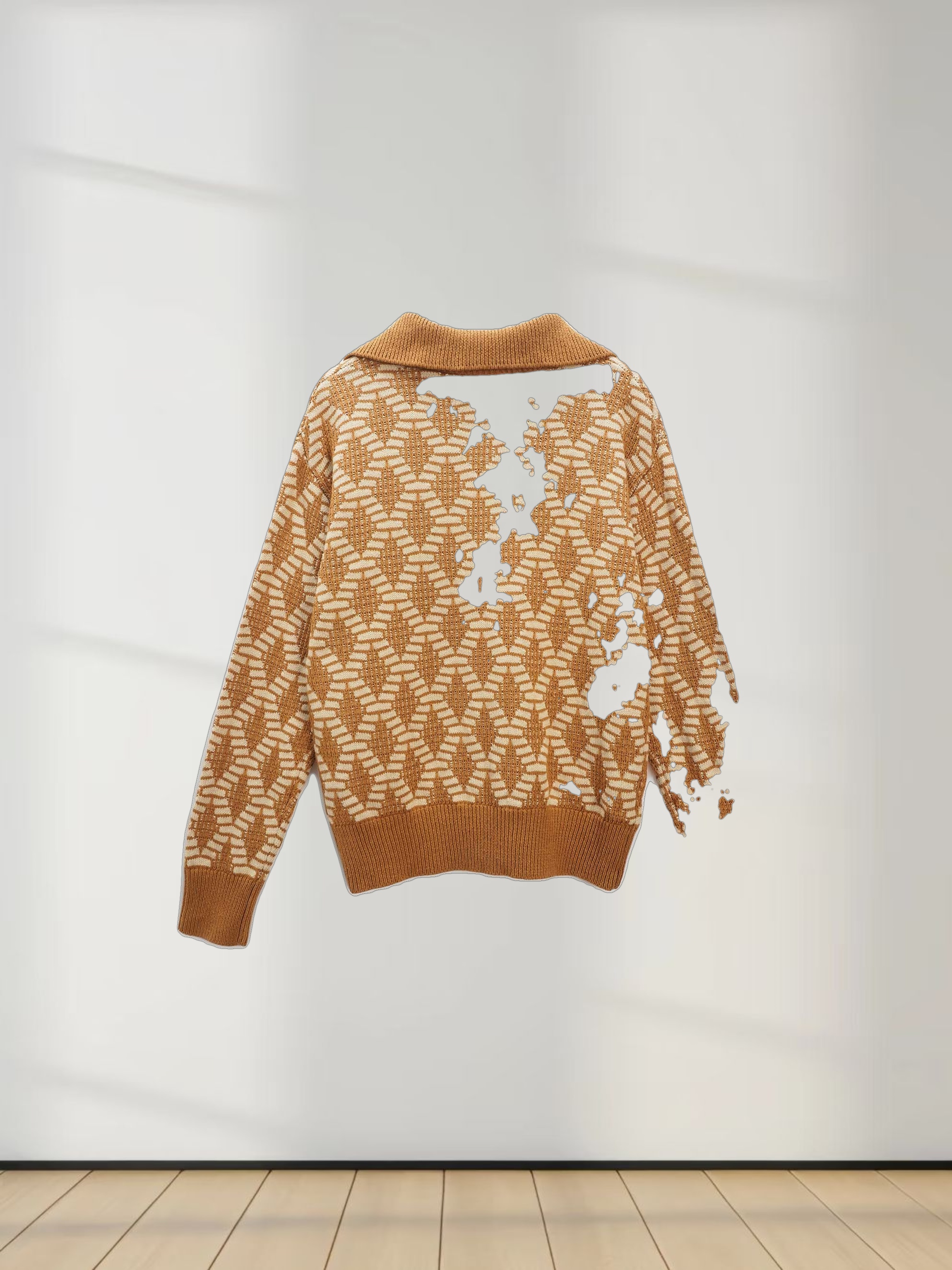 Half Zip Shawl Collar Sweater-Diamond Design