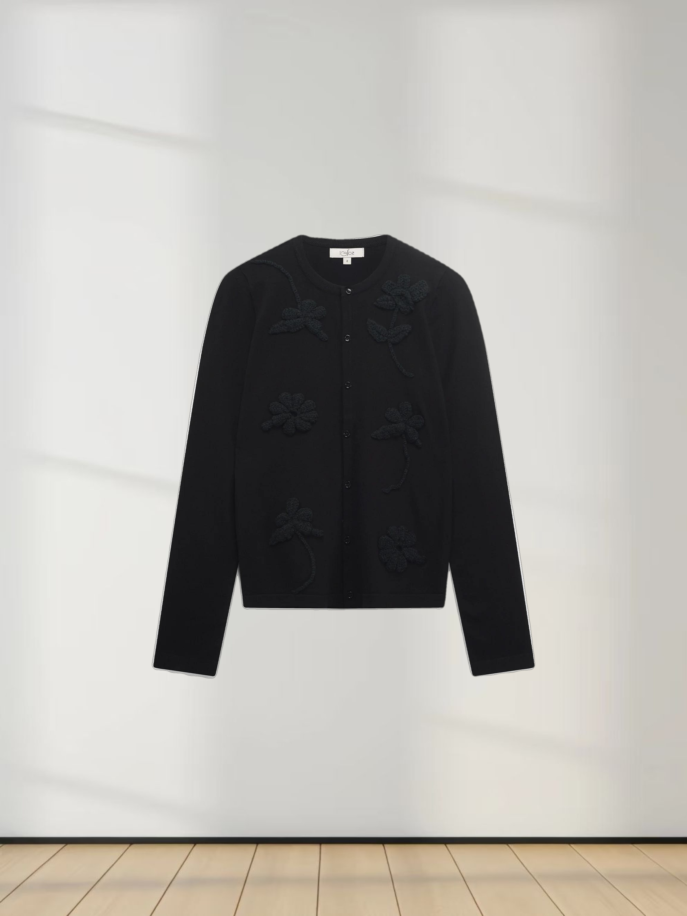 Crochet Puff Flower Sweater Set-Black