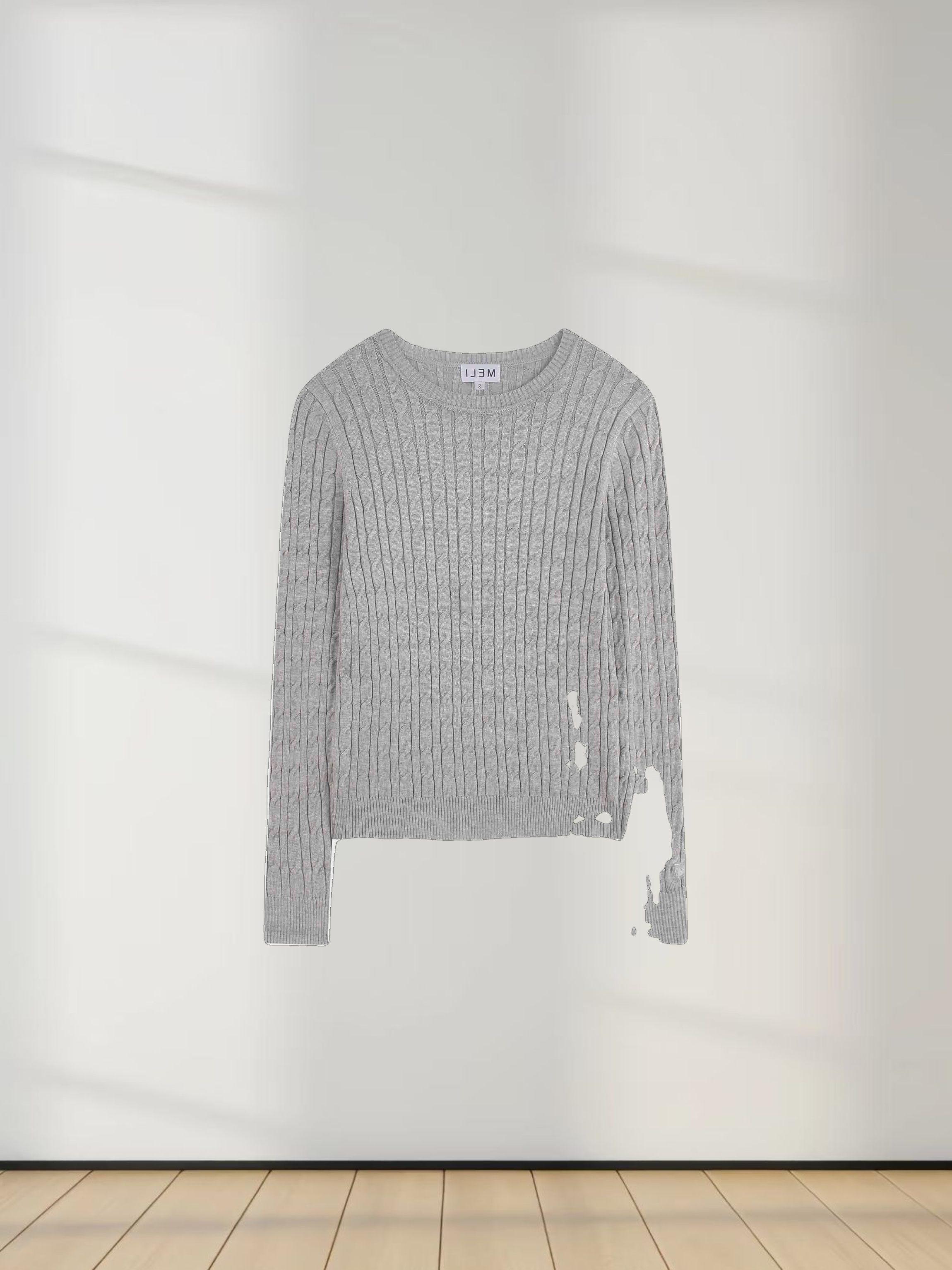 Knit Cable Sweater-Heathered Grey
