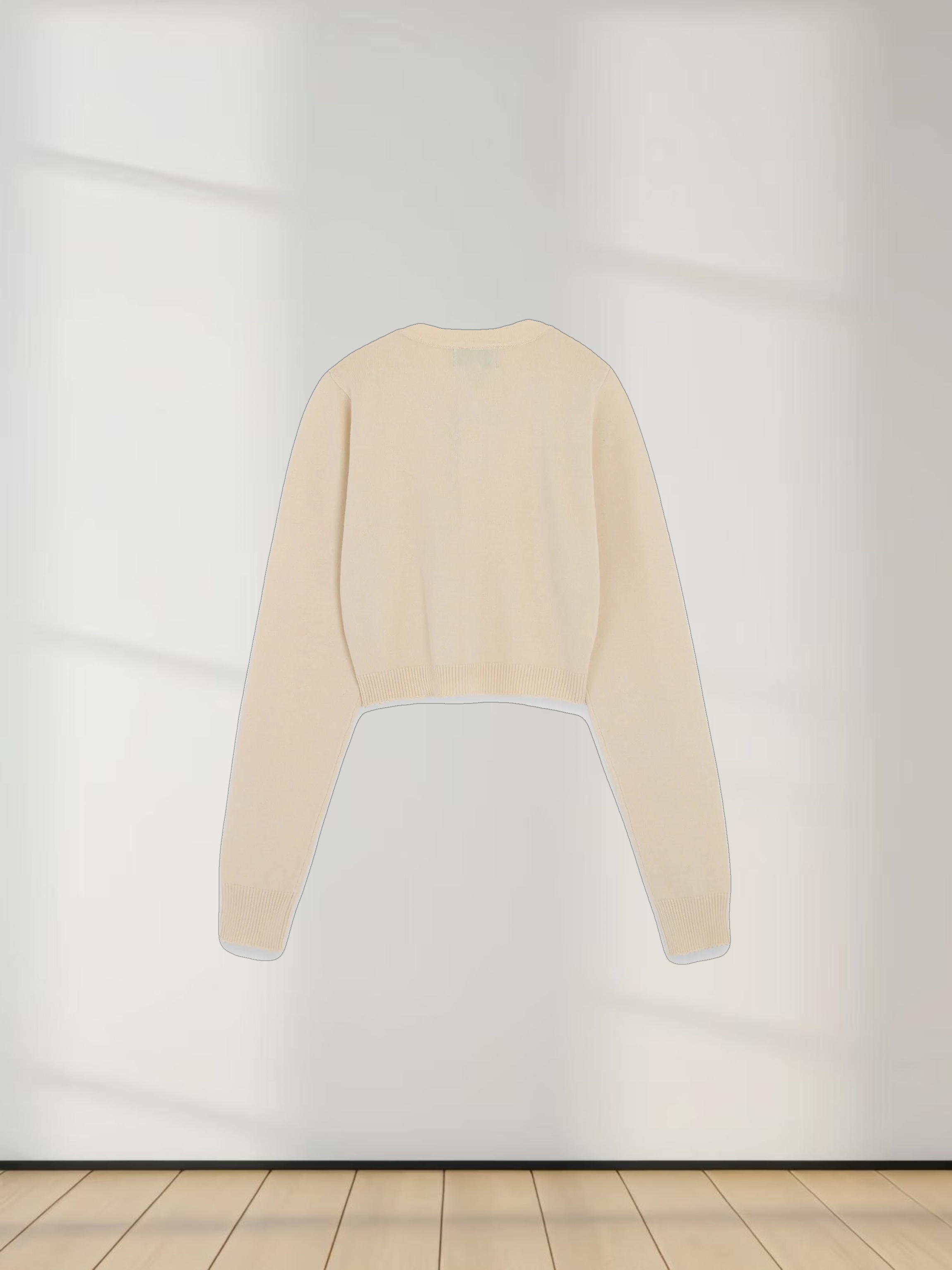 Trim Detail Crew Crop Cardigan-Ivory