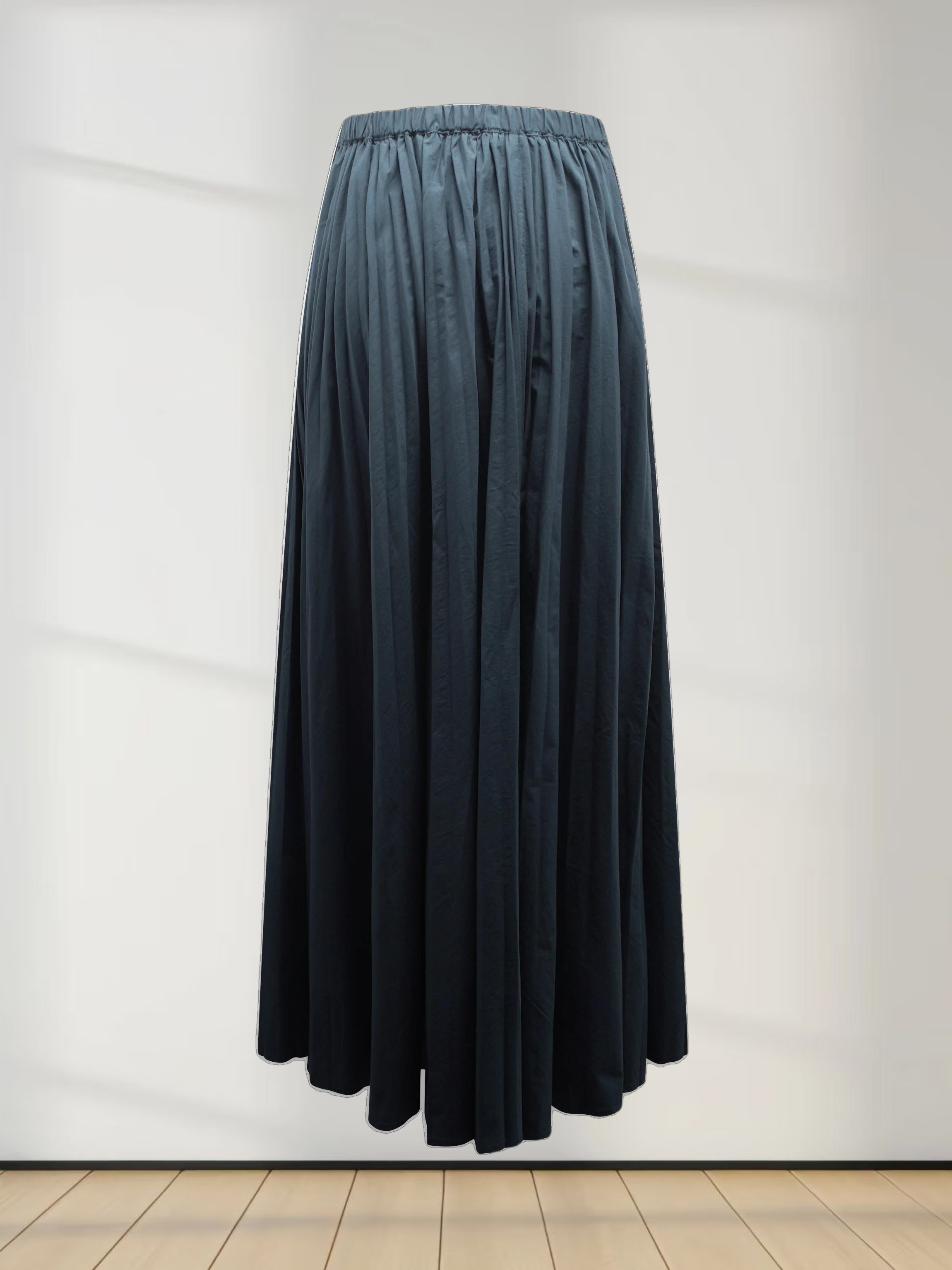 Micro Pleat Elastic Waist Skirt-Navy