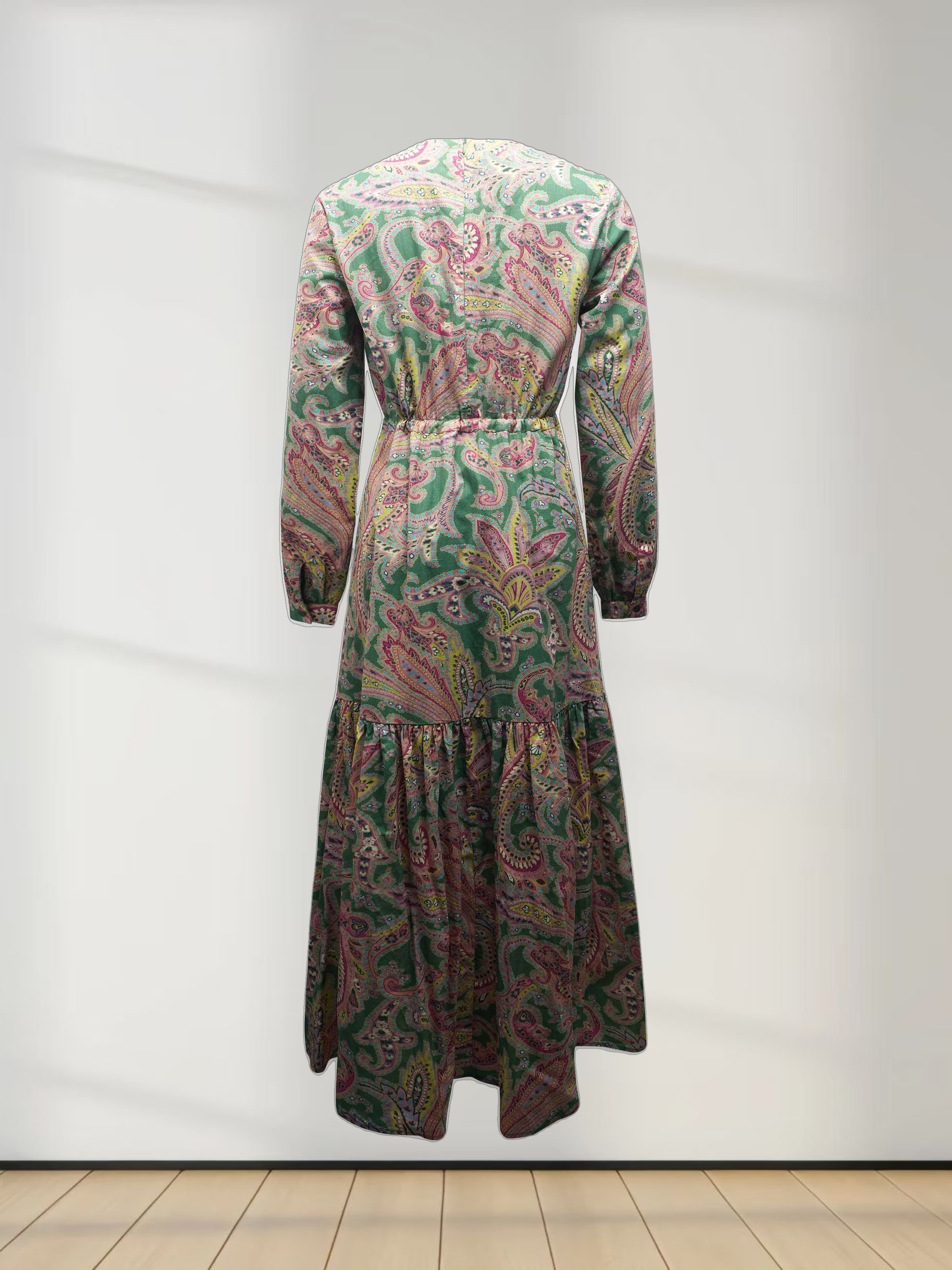 Drawstring Prairie Dress-Pink Paisley