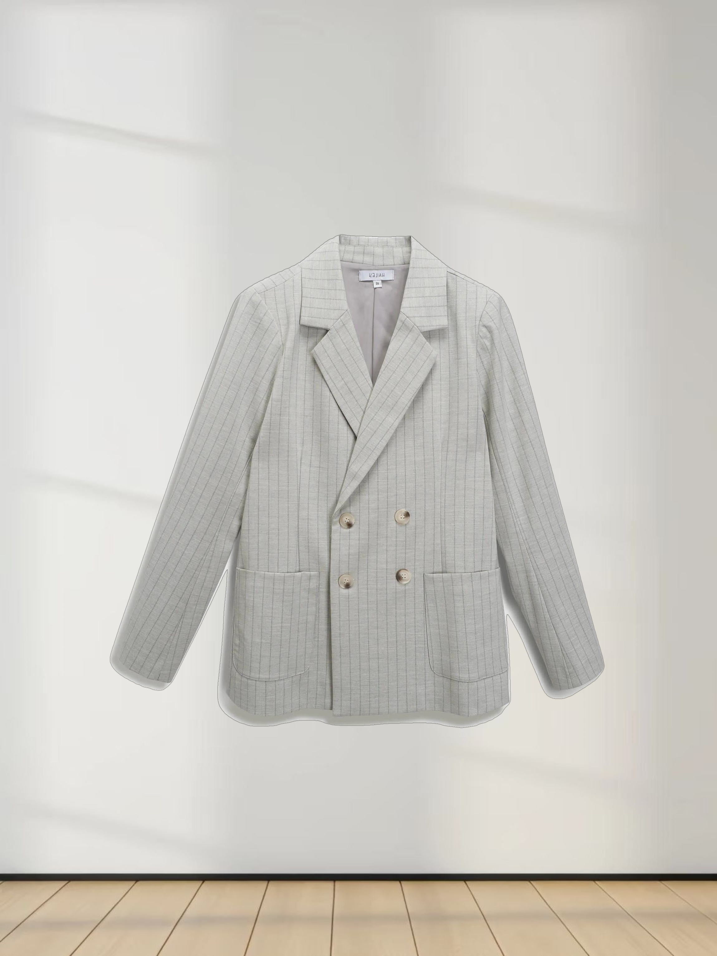 Double Breasted Pinstripe Cardigan-Heathered Grey