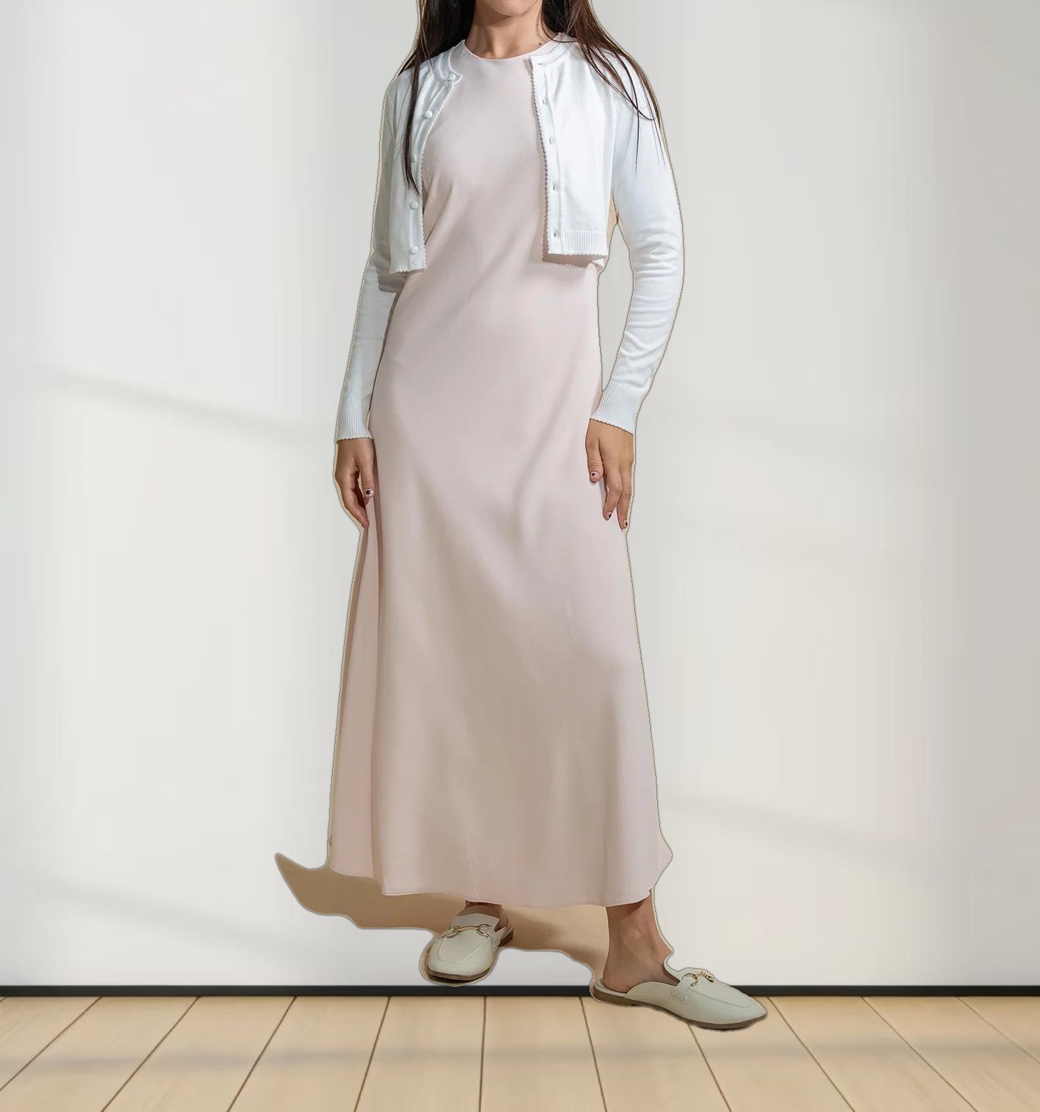 Crepe Slip Dress-Pink