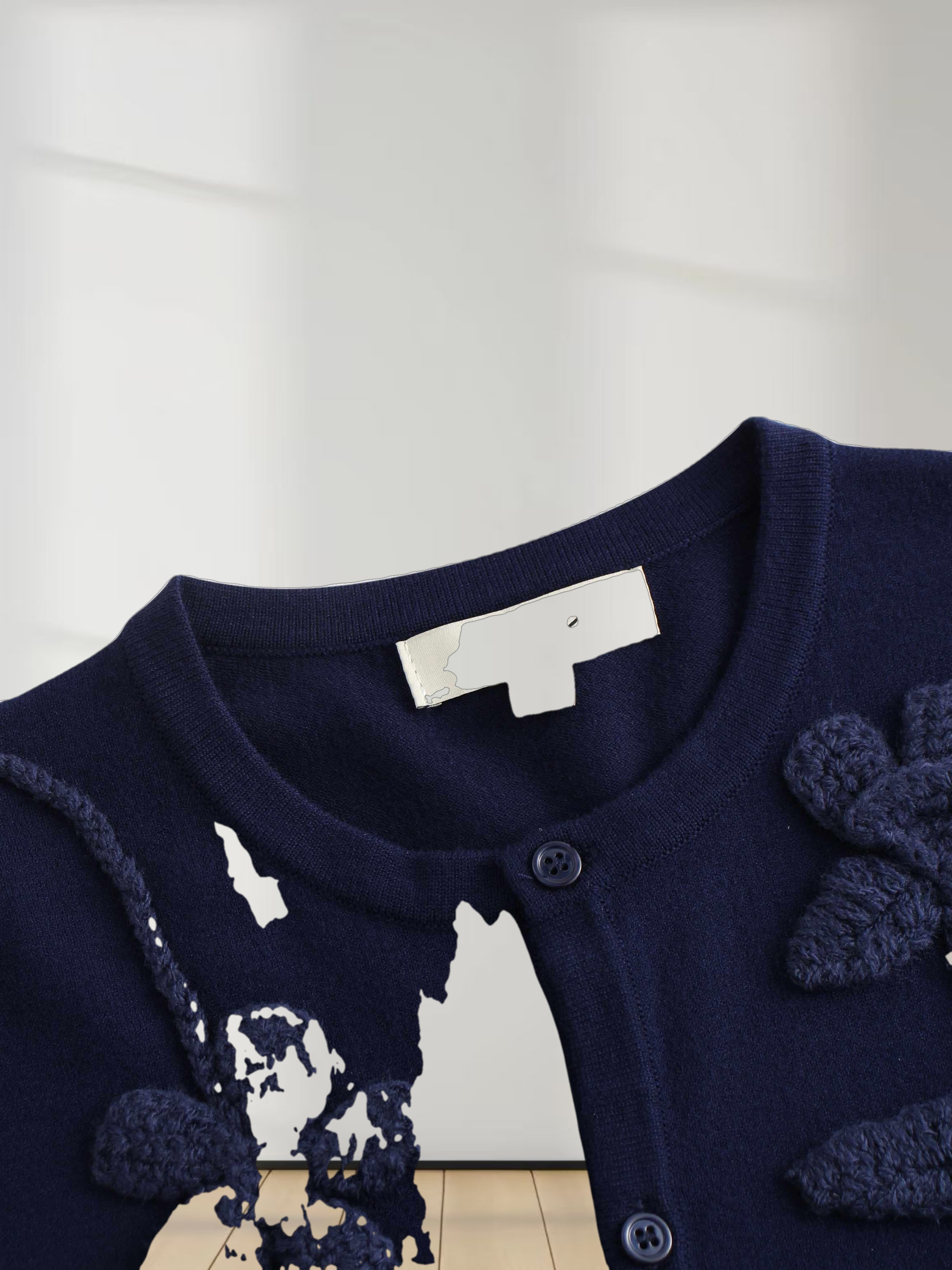 Crochet Puff Flower Sweater Set-Navy
